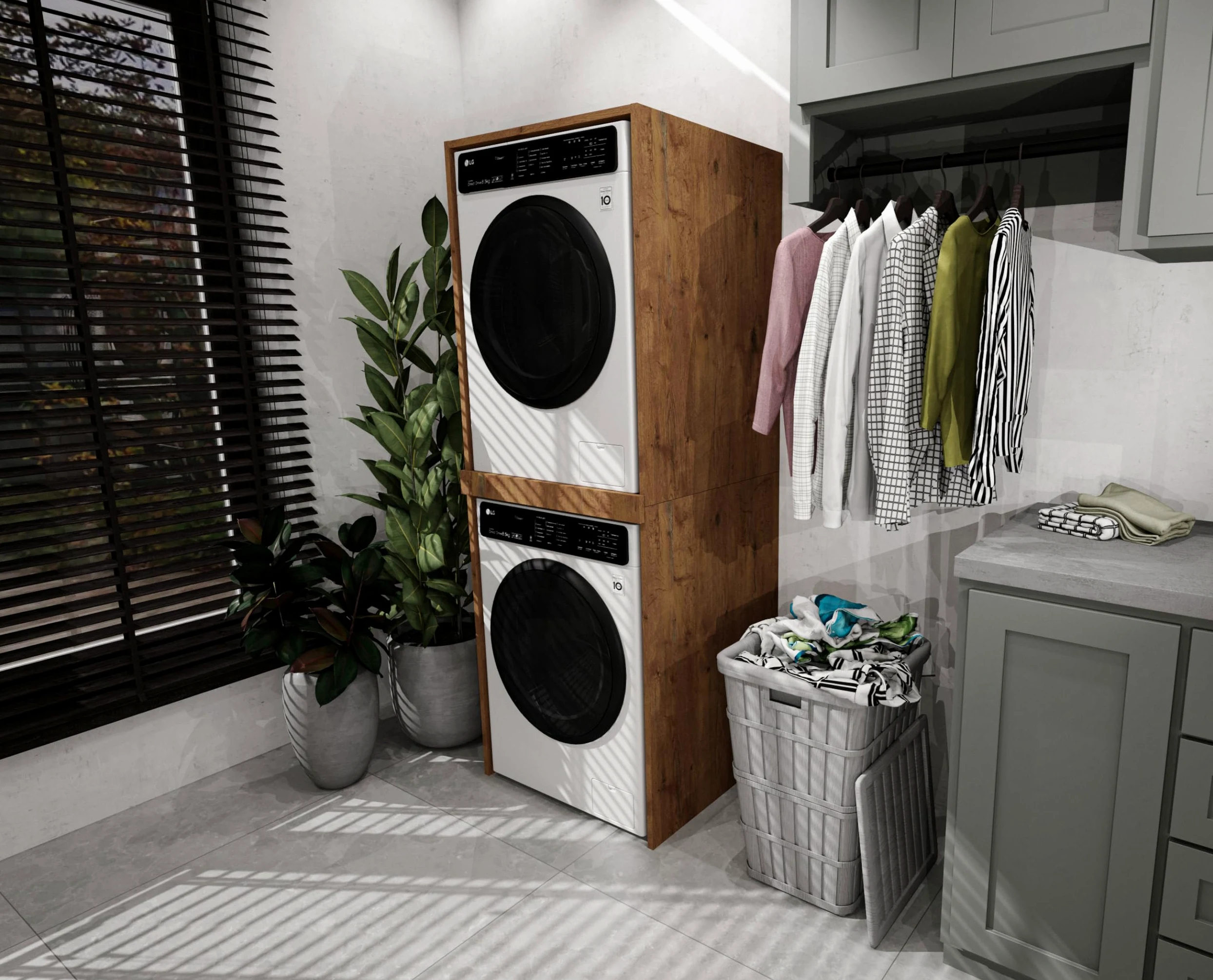 CraftPAK Torre de Lavado - Armario para Lavadora y Secadora | Mueble para Lavadora para lavadero - tamaño 66x180x65 cm marrón