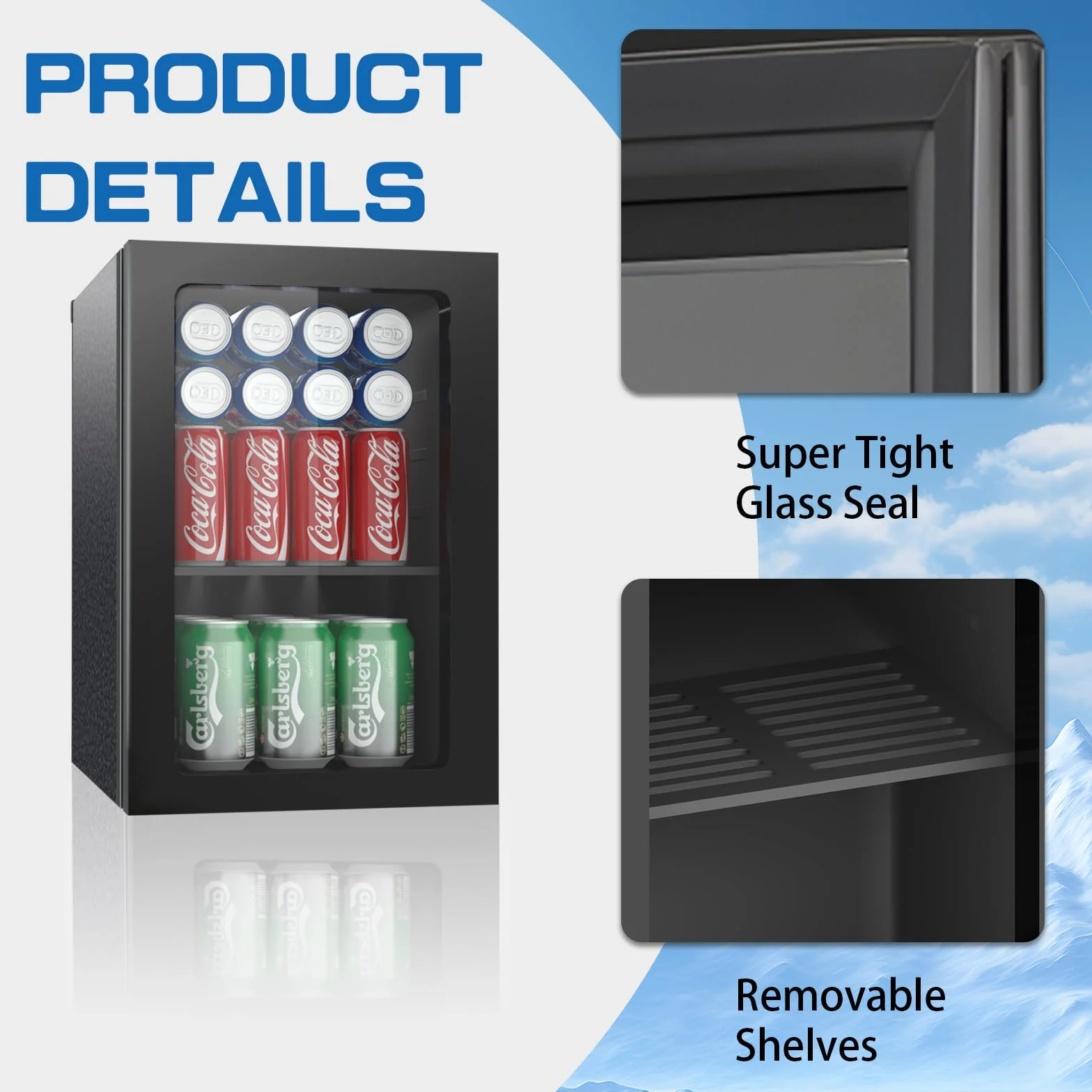 Mini Refrigerador de 20L con Capacidad para 24 Latas de Bebidas, Puerta Frontal para Refrescos y Cerveza, Refrigerador Pequeño Bajo Encimera con Estantes Ajustables (Negro)