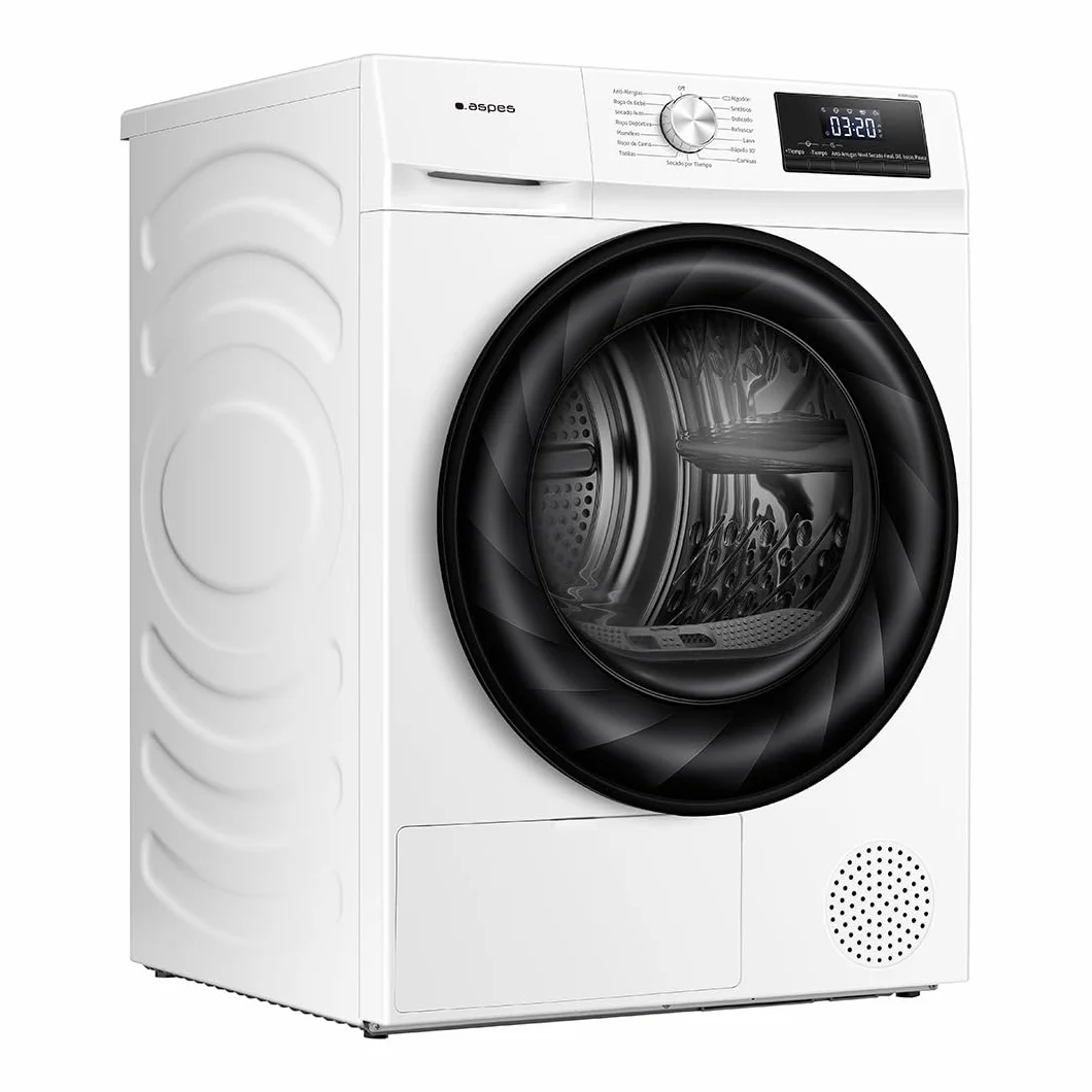 Aspes Secadora Bomba Calor 8Kg, Carga Frontal, Blanco, ASB801A2DB. 650W, 15 Programas, Función Antiarrugas, Función Antiarrugas, Tambor Waterdrop, Display LED manual, Eficiencia Energética Clase A++