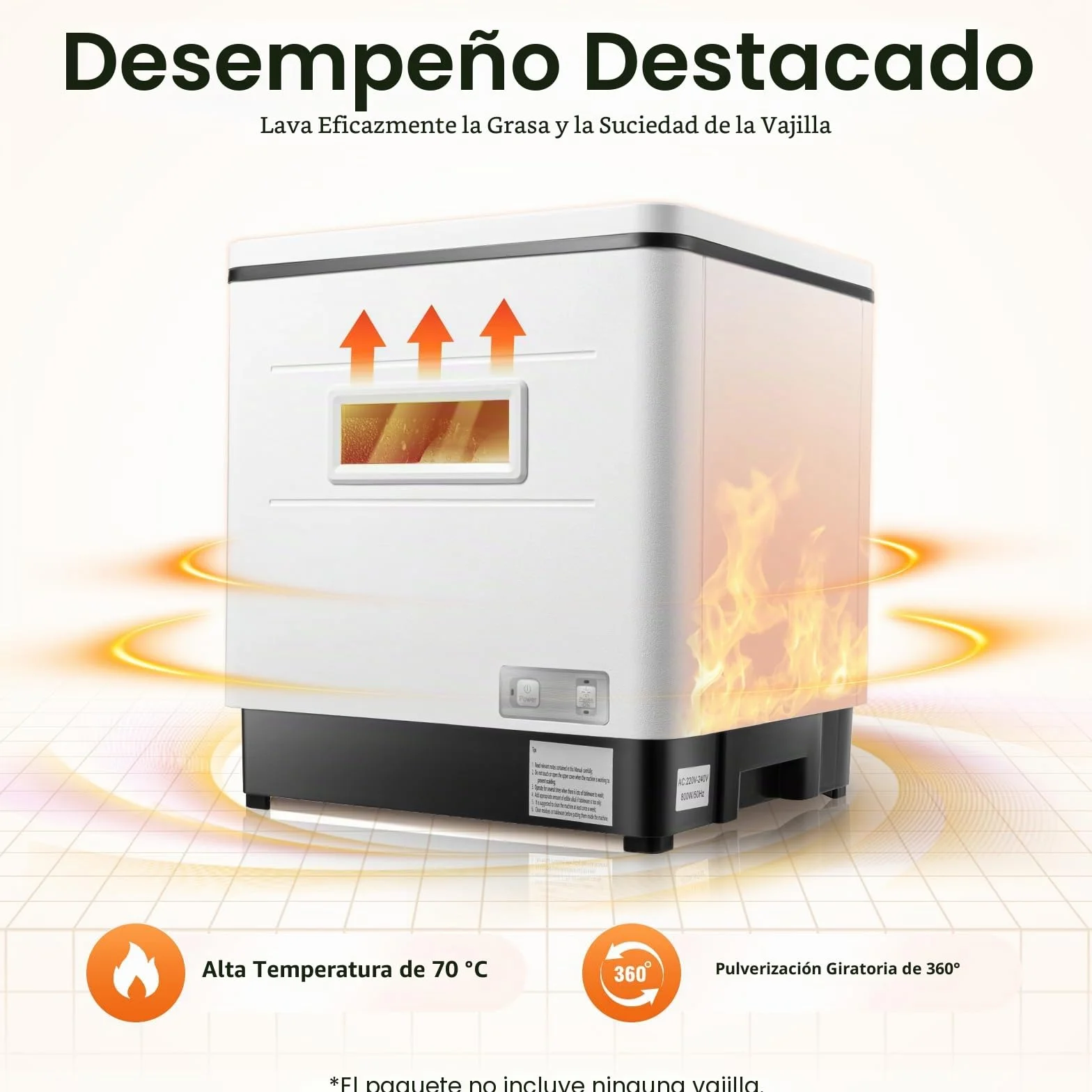Mini lavavajillas de mesa blanco, 6 juegos de vajilla de capacidad, 55 dB silencioso, compacto con programa rápido y modo ECO, sin montaje, ideal para cocina/autocaravana
