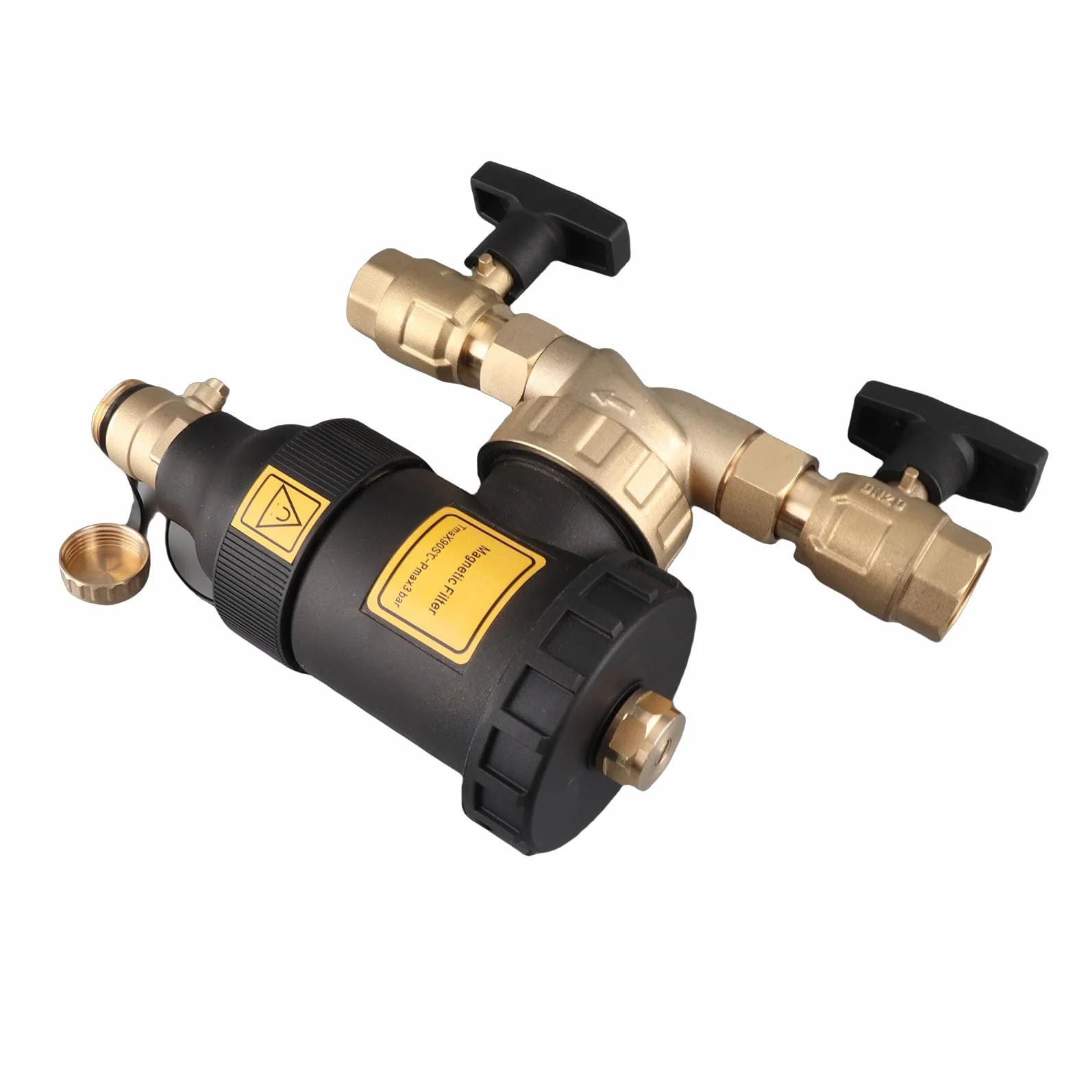 Filtro Magnético para Caldera, Conector de Latón de 3/4 de Pulgada, Filtro de Precisión de Filtrado de 5 M con Divisor Magnético y Válvula de Drenaje de Manguera, Ideal para Sistemas de