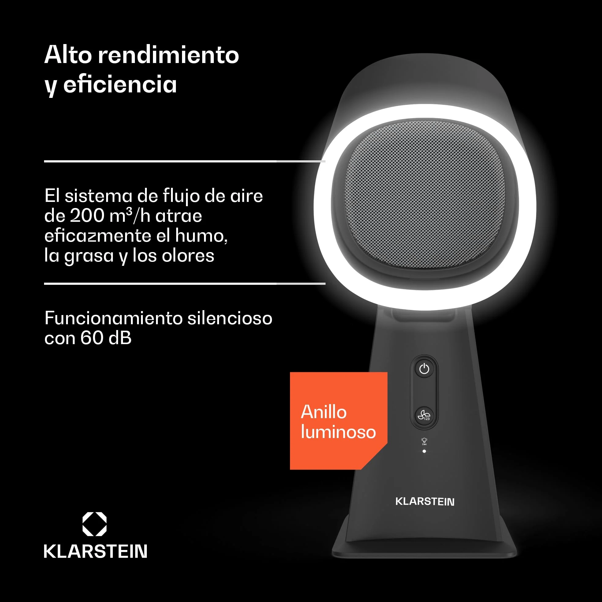KLARSTEIN Campana Extractora Portátil, Compacta Y Potente 200 M³/H, Un Filtro Multicapa, Una Base Antideslizante, Ideal para Cocinas Pequeñas Y Áreas De Cocción