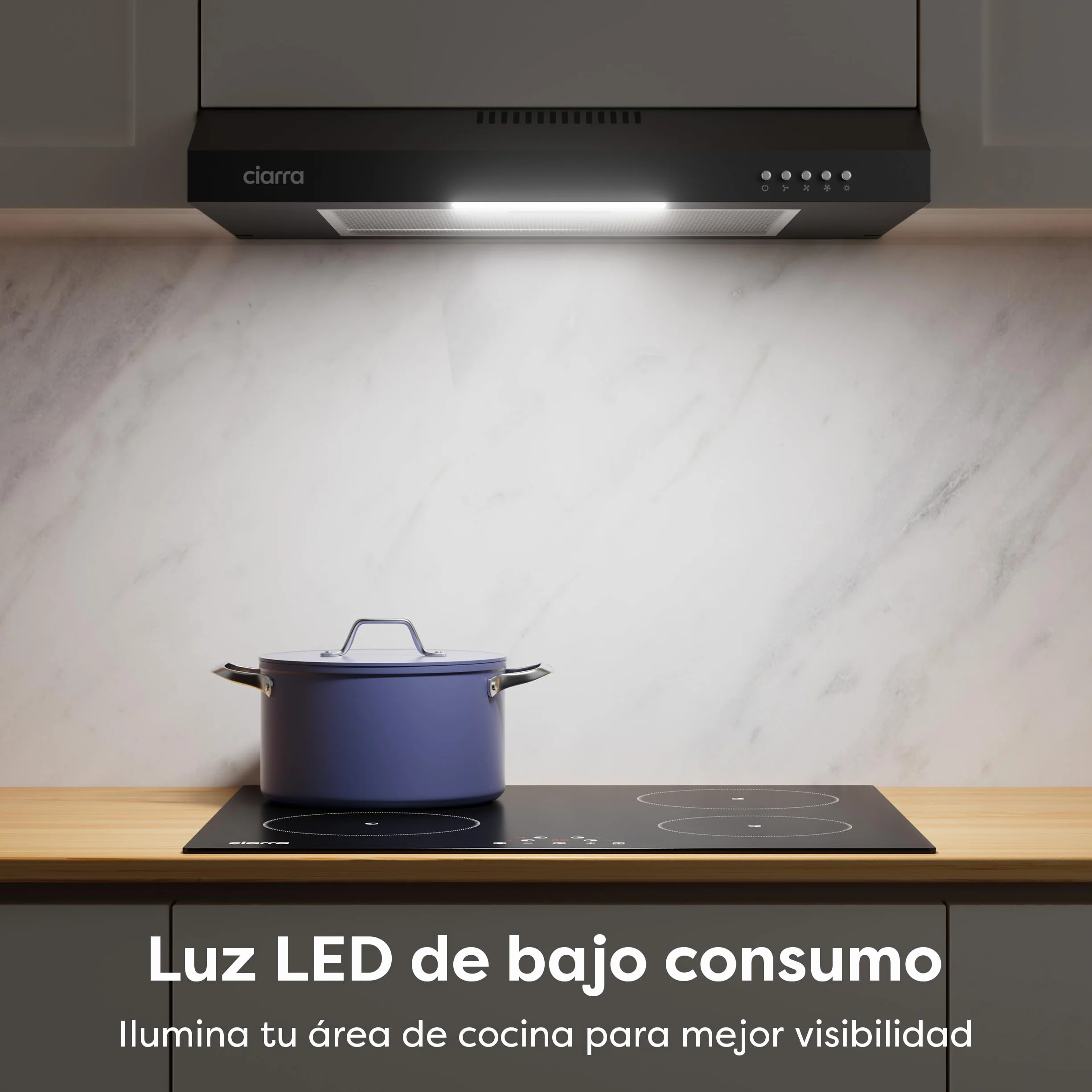 CIARRA CAB6903B Campana Extractora 60 cm Extractor Cocina 220m³/h 75W 3 Velocidades Cocina extractora integrada with Filtros de Aluminio