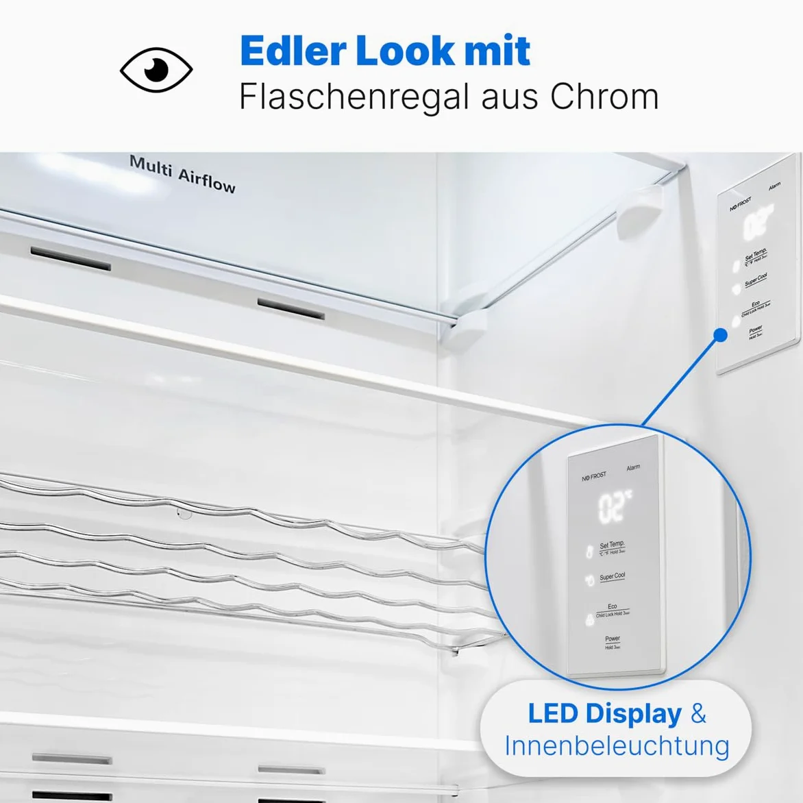 Bomann® VS 7345 Fridge without Freezer Compartment 322 L / 172 cm/Fridge with Quick Cooling Function and MultiAirflow System for Even Cooling, Drinks Fridge 5 Shelves, Door Hinge Changeable