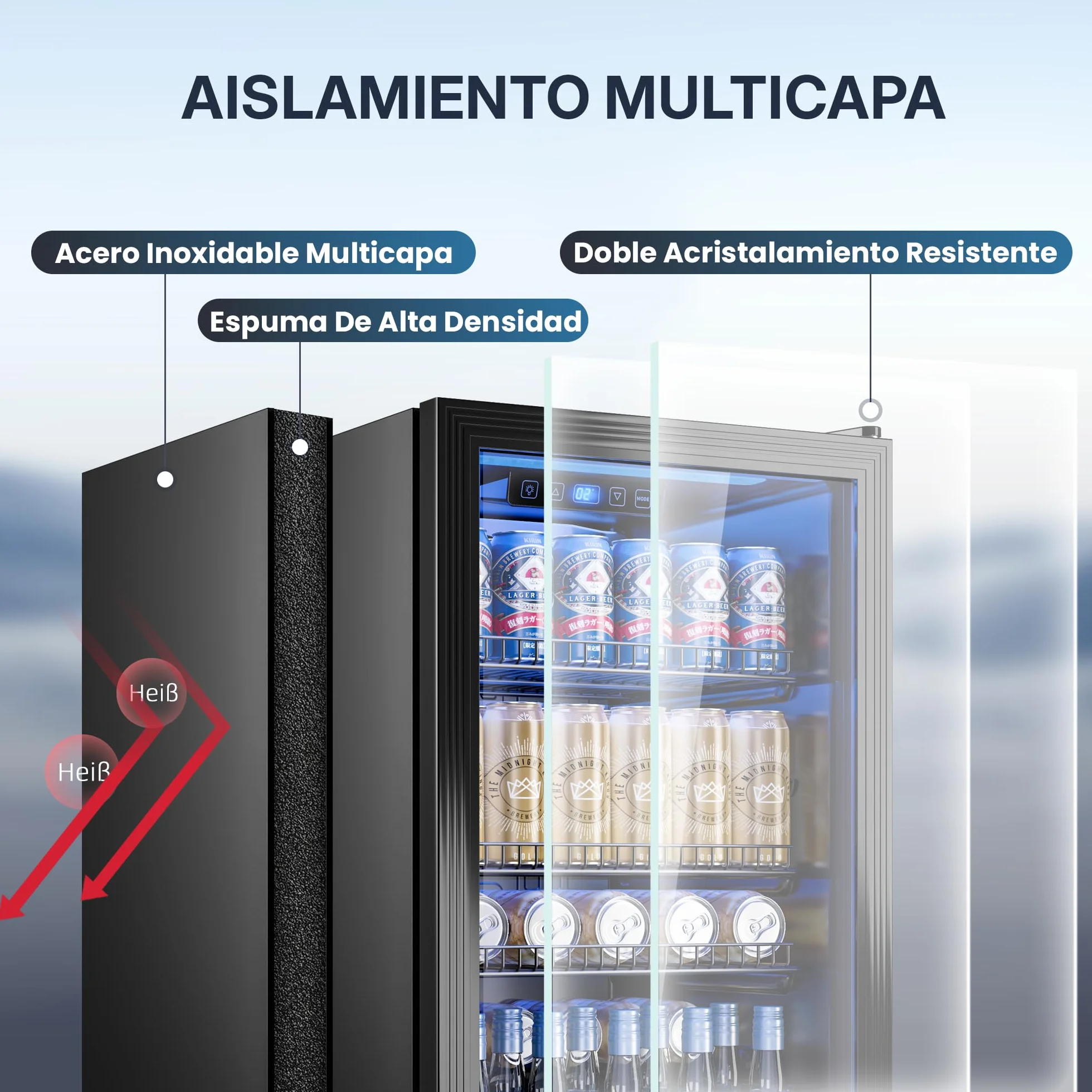 TRIUMPHKEY Frigorífico para Bebidas 90L con Puerta de Vidrio, Capacidad para 128 Latas, Estantes Ajustables para Cerveza, Vino y Refrescos, Mini Nevera Ideal para Hogar, Bar y Oficina