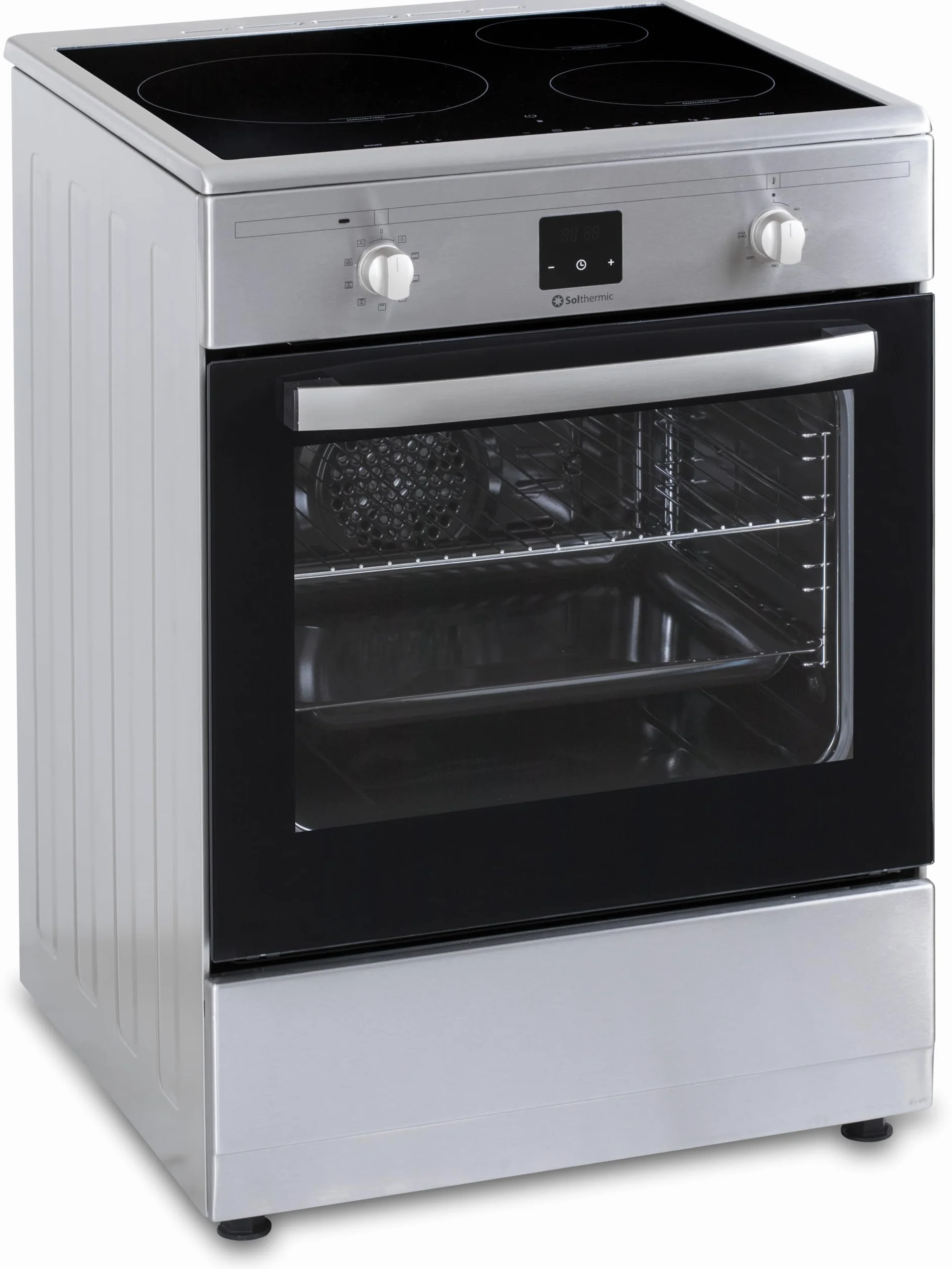 INDUCCION SOLTHERMIC COCINA VTI60 ACERO INOXIDABLE/HORNO GRAN CAPACIDAD CON TURBO 60L / FUNCIONES BOOSTER, ALTA POTENCIA, CALENTAMIENTO RÁPIDO / 3 ZONAS (1 GRAN ZONA) / BAJO CONSUMO (A)