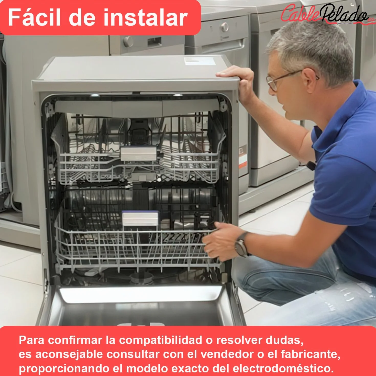 CABLEPELADO Cesta inferior para lavavajillas Beko 1766810083, Cesto lavavajilla Beko, Cesto Beko vajilla, Medidas 51,5 cm fondo x 52.5 cm ancho x 17 cm alto, sin tope de freno