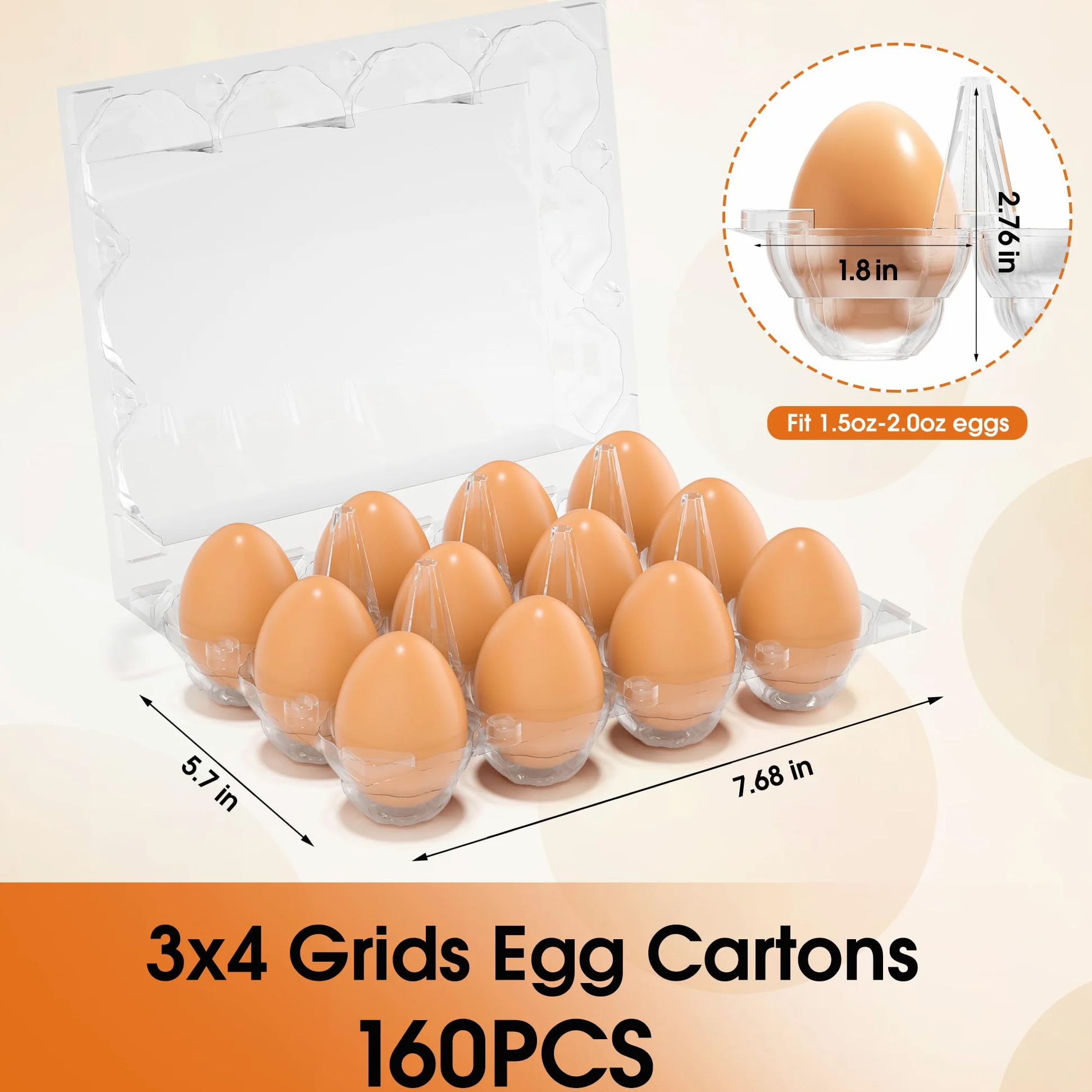 Paquete de 160 cajas de huevos de plástico a granel, 12 recipientes transparentes para huevos de gallina frescos, bandejas de huevos de refrigerador de 3 x 4 rejillas para almacenamiento en