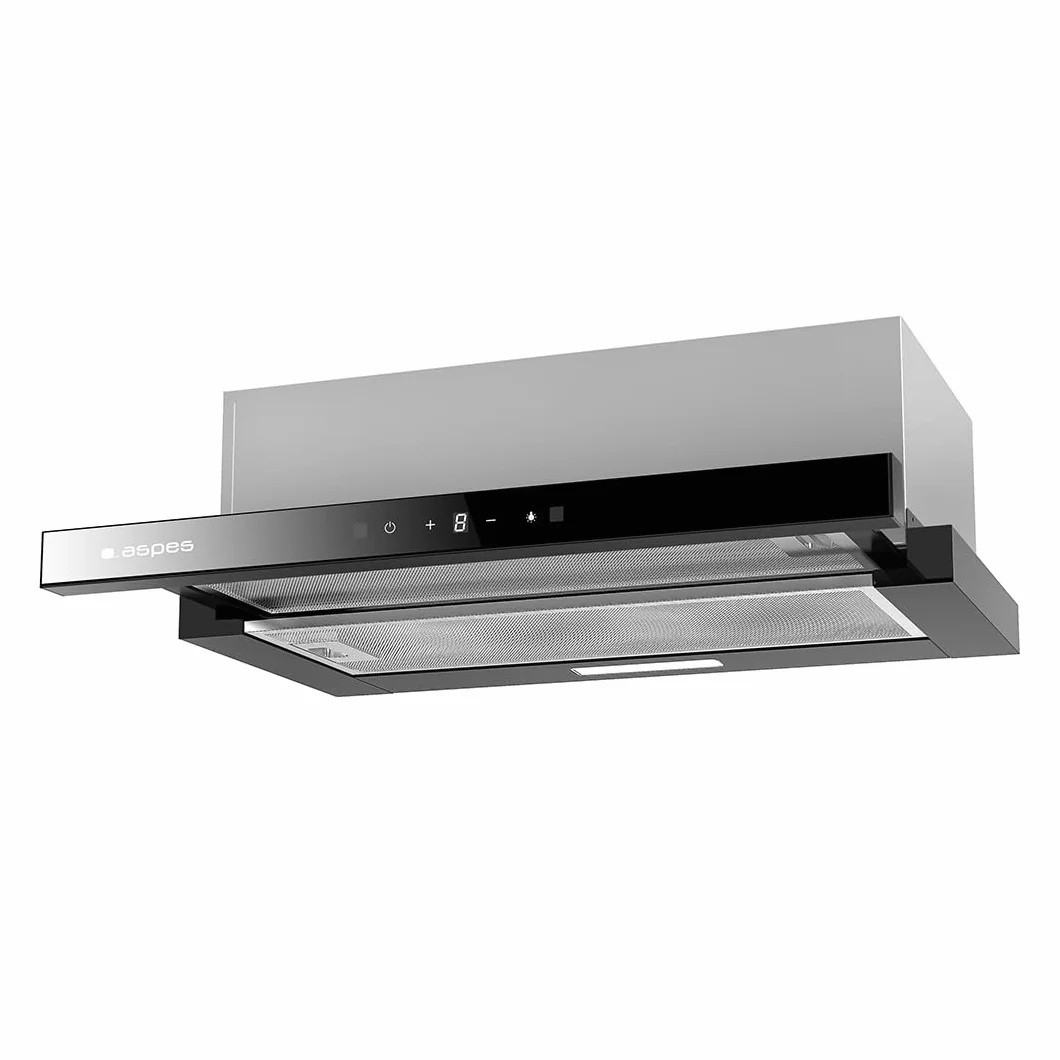 Aspes Campana Extractora Telescópica 60cm, Cristal Negro, ACPE602ADX. Potencia 372m3/h, 3 Velocidades, 2 Filtros, 65 dB Nivel Sonoro, Control Táctil, Filtro apto para Lavavajillas