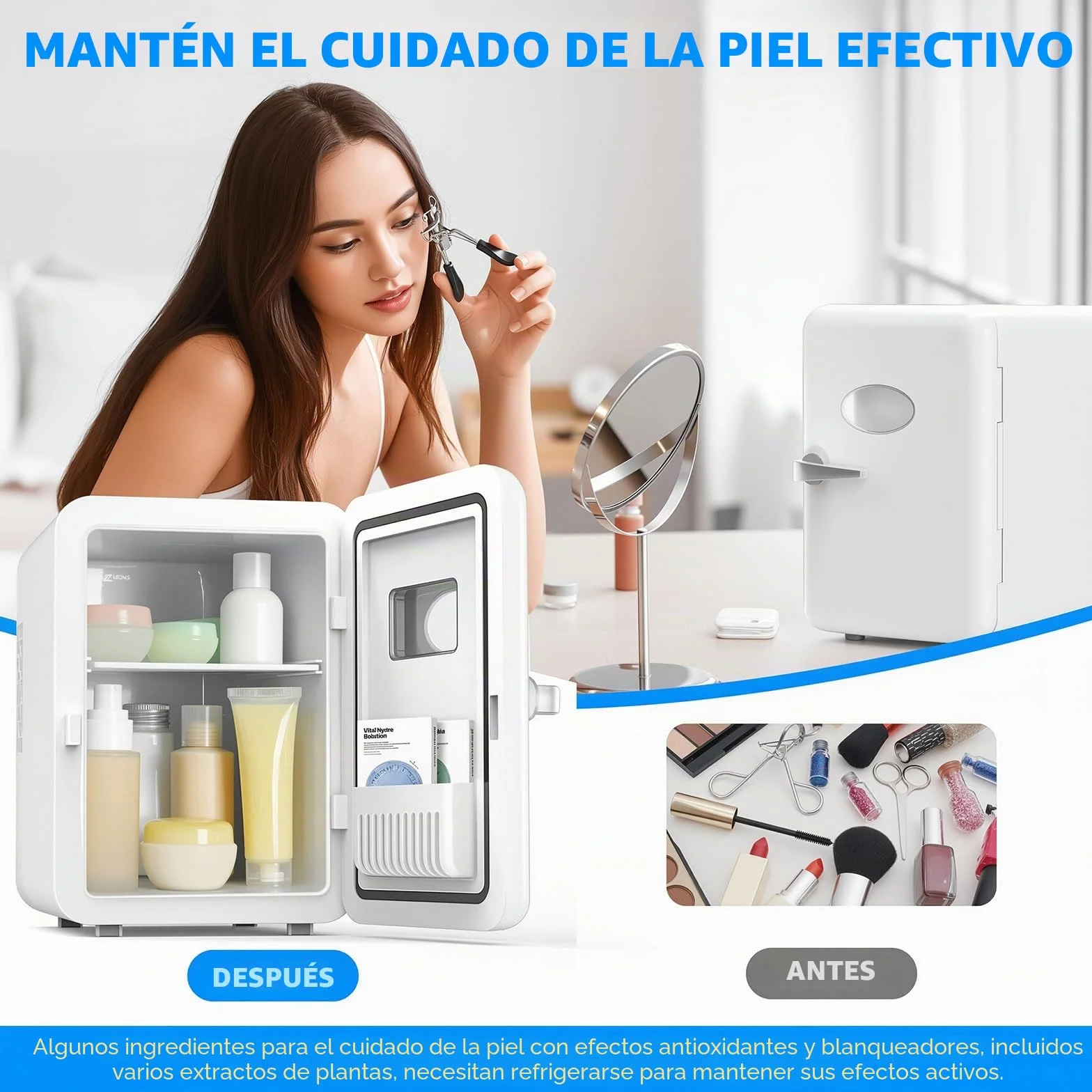 Vexloria Mini Nevera, 4L nevera Skincare, CA 220V/ CC 12V para Coche, Enfriar para Dormitorio, para coche, oficina, dormitorio CGA1