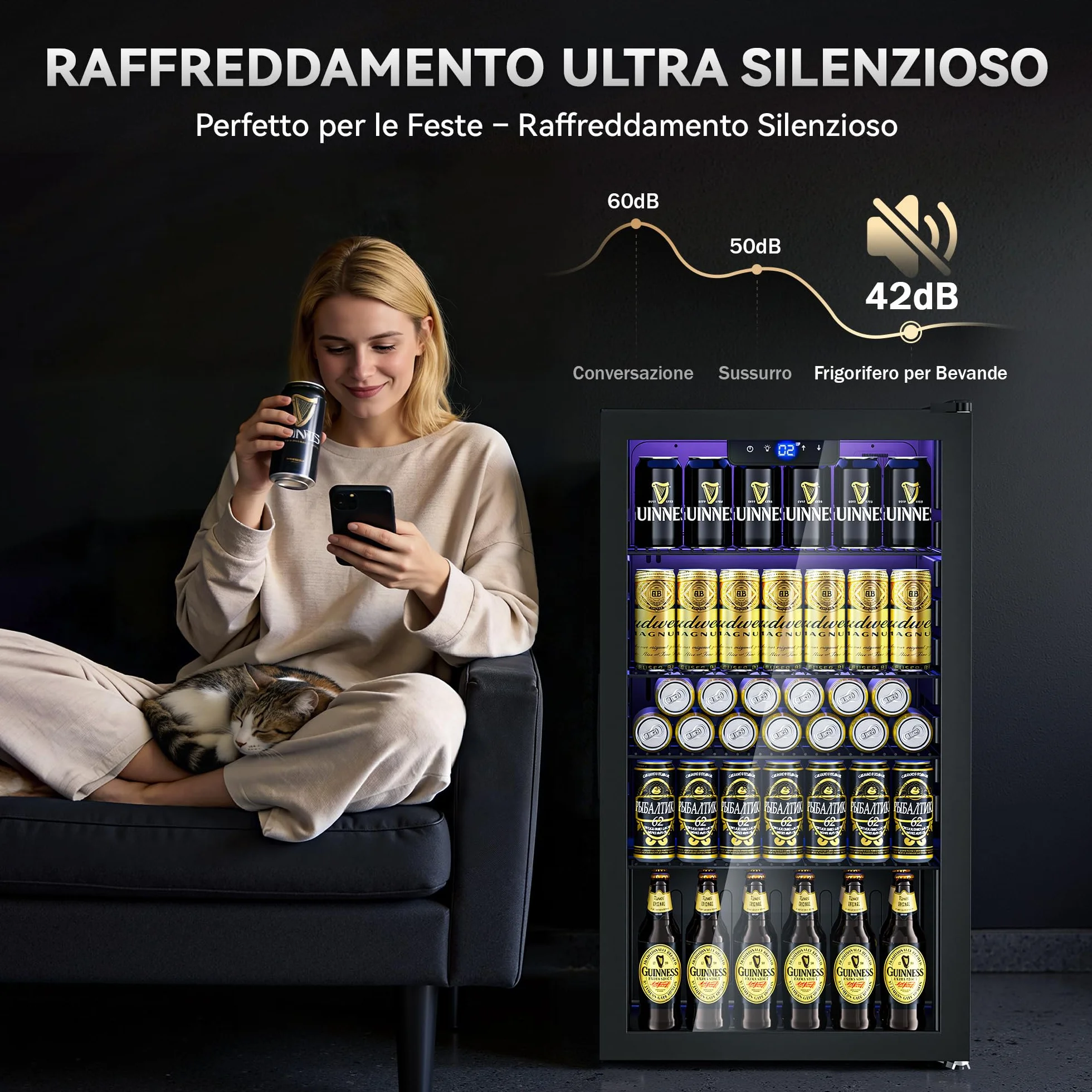 TRIUMPHKEY Frigorífico para Bebidas 86L con Puerta de Cristal, Mini Nevera para Bebidas con 4 Estantes Ajustables, Capacidad para 130 Latas, Ideal para Cerveza, Refrescos, Hogar, Bar y Oficina