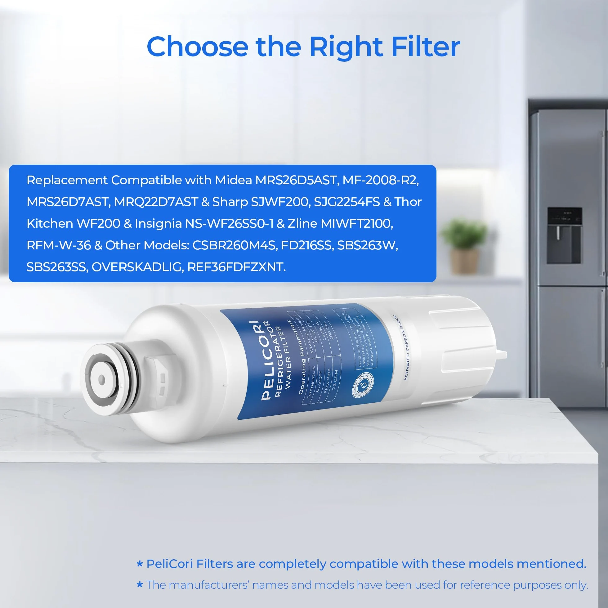 Filtro de agua MIWF6200, MRS26D5AST, MRS26D7AST, paquete de 3 | Compatible con Midea MRQ22D7AST, MF-2008-R2, Sharp SJWF200, SJG2254FS, Thor Kitchen WF200, Zline MIWFT2100, RFM-W-36