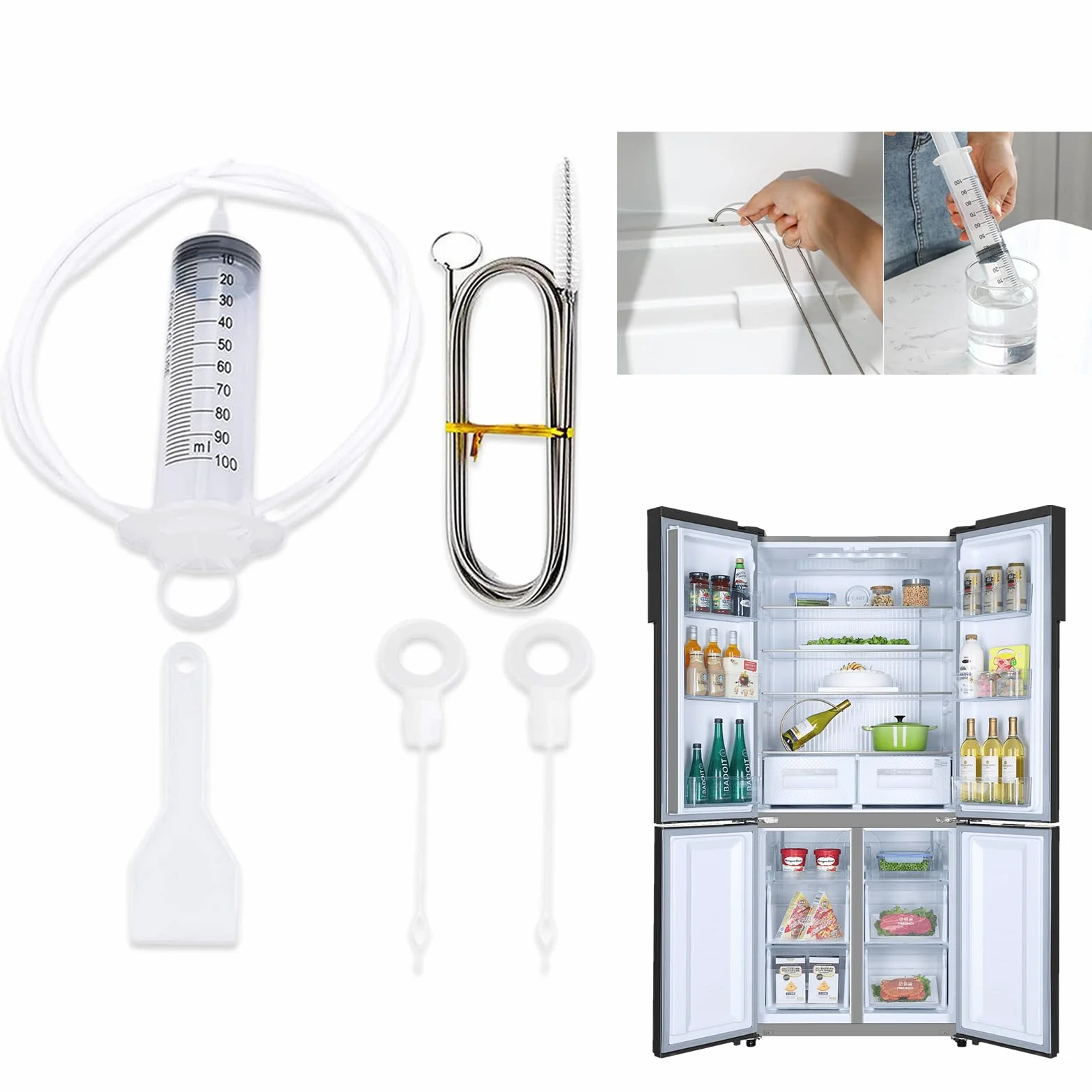 Herramientas Limpieza Frigorífico,Herramienta de Drenaje para Refrigeradores,Herramienta de Limpieza del Orificio de Drenaje del Refrigerador,Cepillo para Limpiar Frigorífico,para Hogar (6)