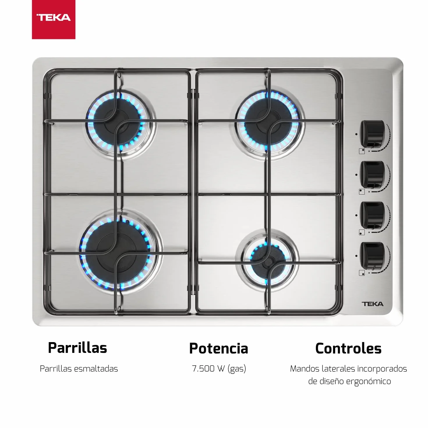 TEKA HLX 540 KL Placa de Gas Natural 60 cm 4 Quemadores Seguridad Termopar