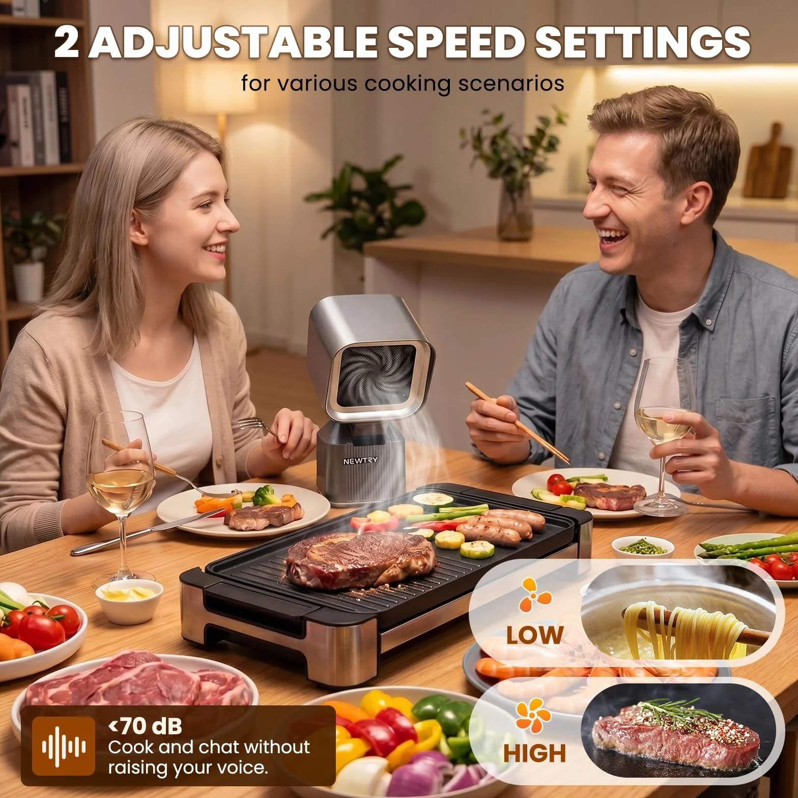 NEWTRY Campana extractora portátil, Mini Campana Sobremesa Portable con 2 filtros, Ideale per cucinare in casa e in campeggio, per grigliate e fondute
