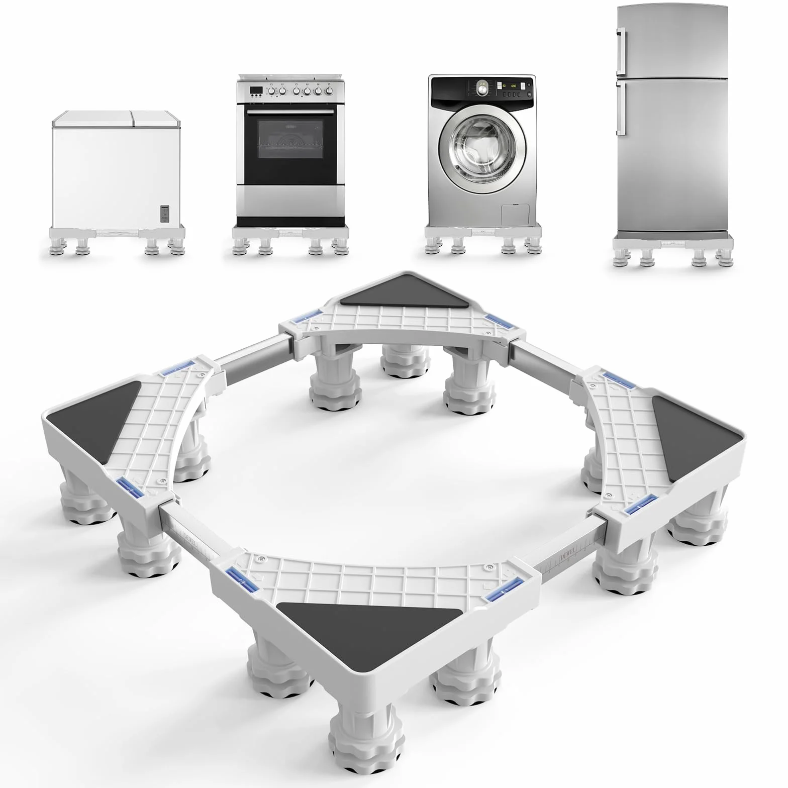 DEWEL Base de Lavadora de 12 Pies, Base de Frigorífico Universal Ajustable para Secadora, Carga de Oso 500kg Base Ajustable Ancho 46-60cm, Altura 9cm-12cm.