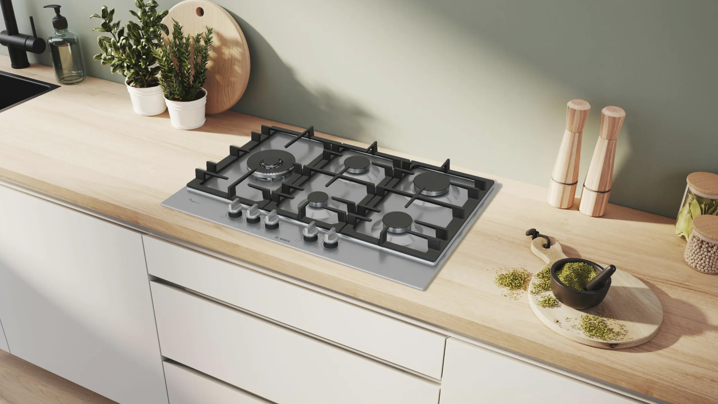 Bosch, Placa de Gas, Serie 4, 4 Zonas, Seguridad GasStop, blanco, PGH6B5K90 | Cocina tradicional con la tranquilidad del sistema GasStop que corta el gas si no hay llama.