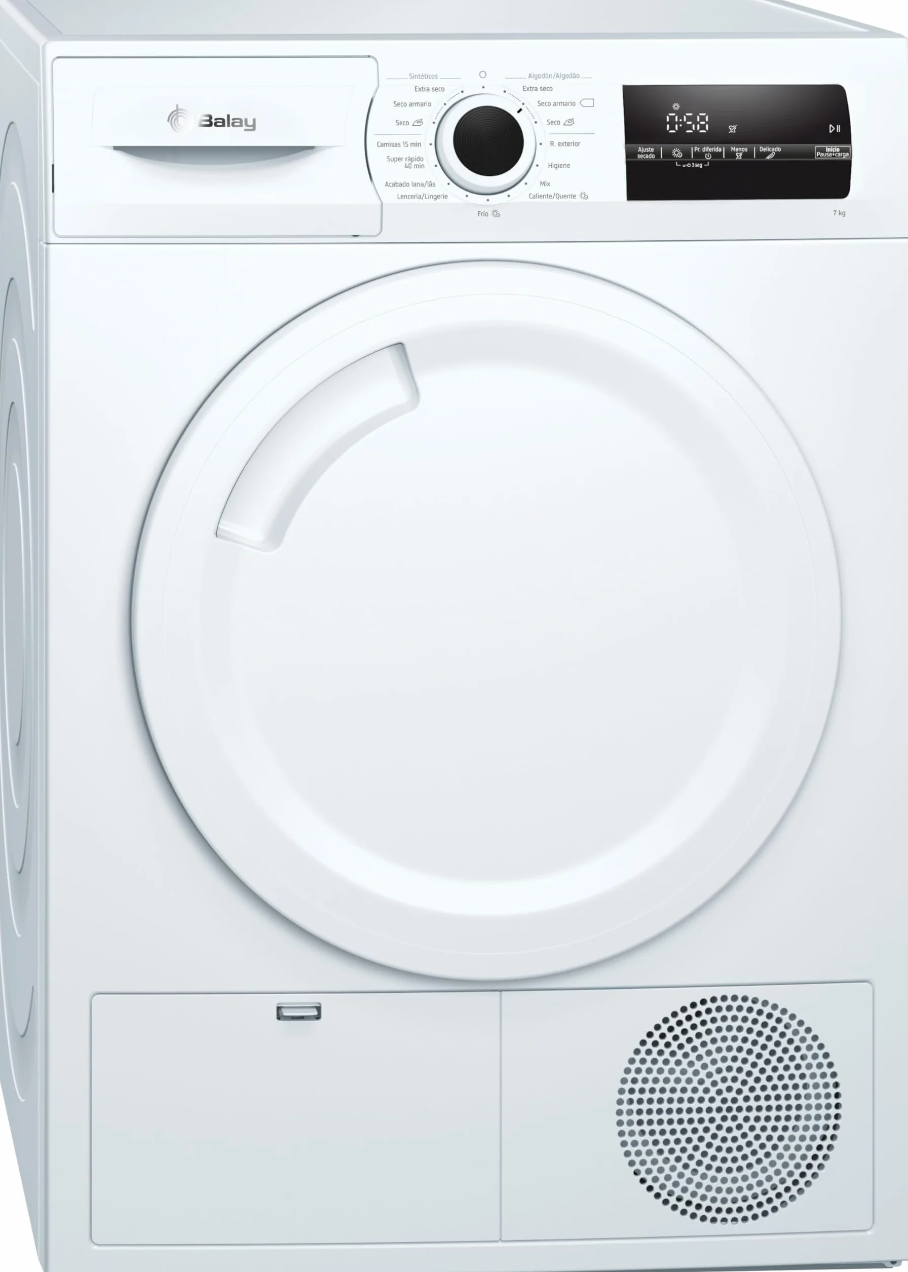 Balay Secadora de Condensación, Libre Instalación, 60 cm, 7 kg, Sensor de Humedad, Blanco, 3SC378B