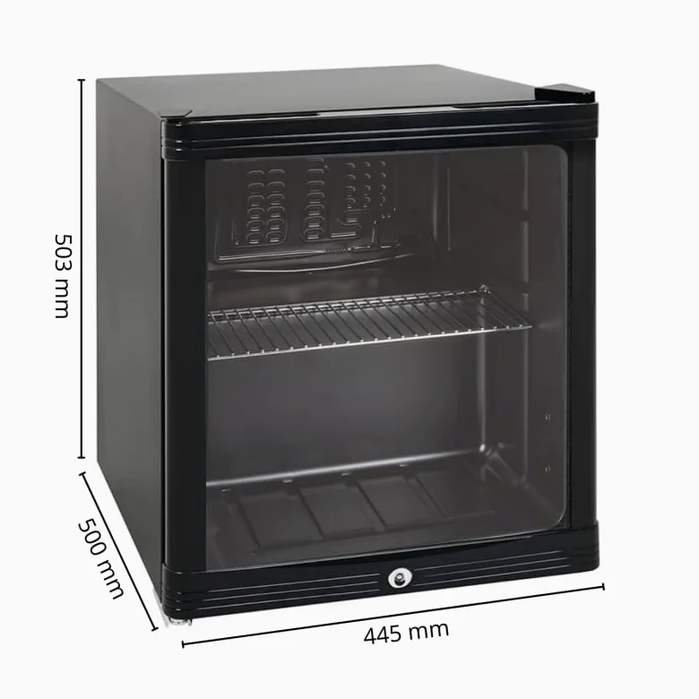 Mini armario para bebidas 52L - Refrigerador compacto positivo ventilado - Temperatura 0/+10°C - Puerta abatible con cerradura - Estante + rejilla - Iluminación LED - Gas R600a - Pies ajustables
