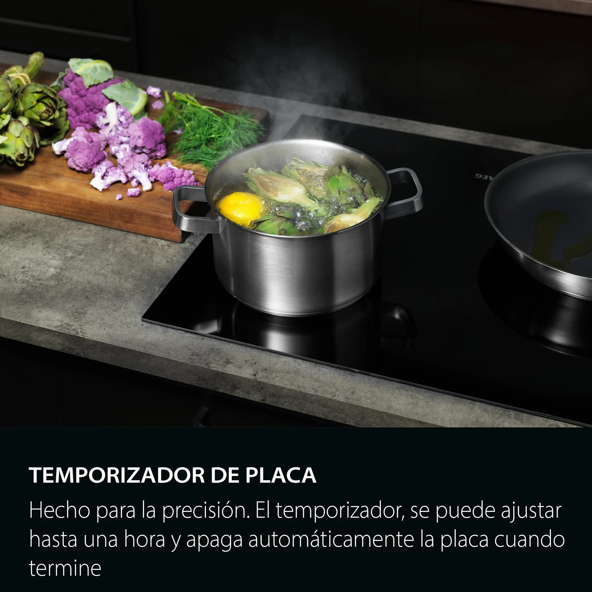 AEG TN63IP0BFB Placa de Inducción, 60 cm, 3 Zonas de Cocción, Sistema Hob2Hood, Función PowerBoost y Pausa, Controles Deslizantes Independientes, Temporizador Individual, Doble Biselado, Negro