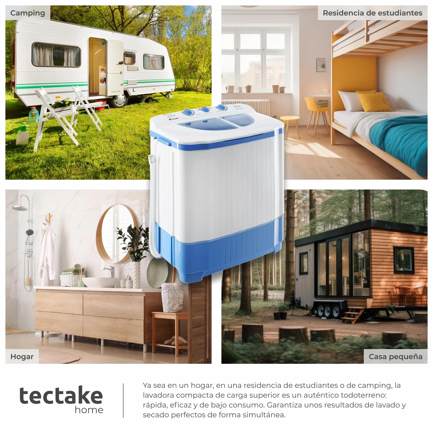 Tectake Lavadora Portátil Mini 4,5kg Carga Superior Ahorro Energía Máquina Lavadora Camping Caravanas Blanco