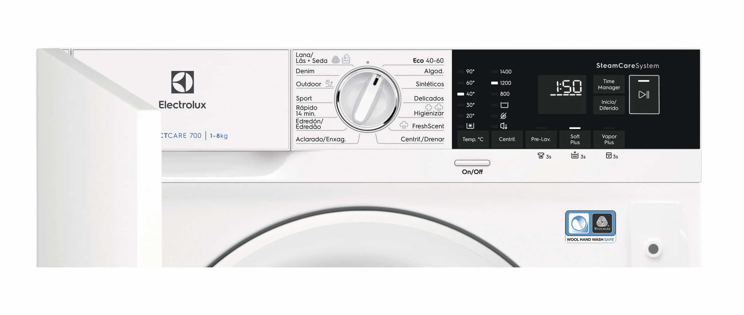Electrolux EN7F4842OF Lavadora Integrable 8 kg, 1400 rpm, SteamCare con Vapor FreshScent, SensiCare, Time Manager, Display XL LCD, Motor Inverter, Programa Rápido, Certificado Woolmark Blue, Clase B