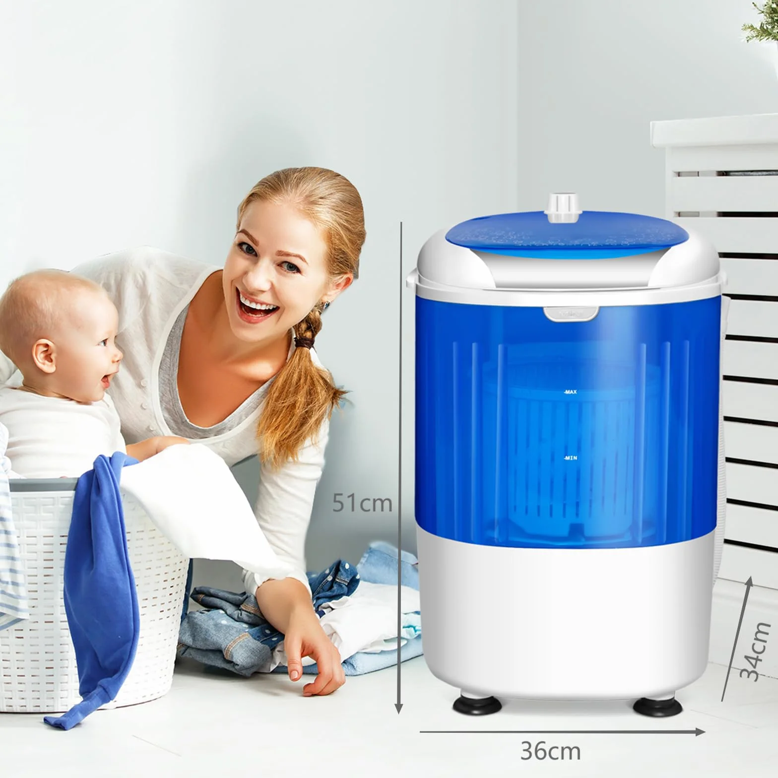 COSTWAY 2,5 kg Lavadora Portatil, 170W Mini Lavadora Semiautomática con Centrifugador para Camping, 2 en 1 Lavadora Pequeña con Pulsador y Bañera Giratoria para Viajes y Caravanas Camper