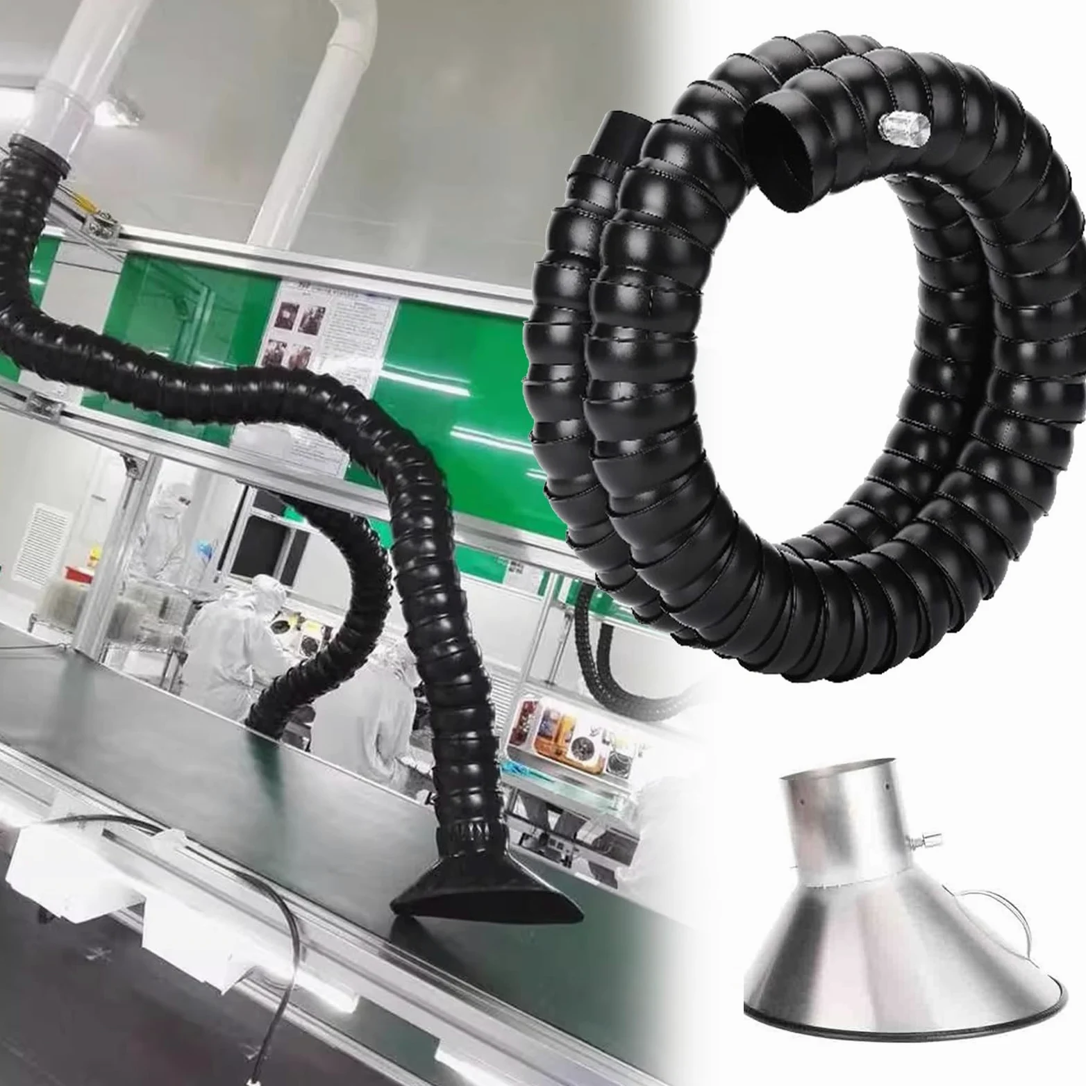 Extractor de Humos Flexible para carpintería y Laboratorio, Brazo de extracción de Polvo de 2 m con Campana de Acero Inoxidable, Manguera articulada y Sistema eficiente de extracción de Humo