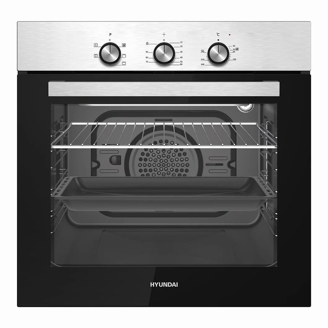 Hyundai Horno Multifunción con Ventilador Inox HHM4700X. Capacidad 60 Litros, 2300 W, 5 Programas, Interior Esmaltado, Fácil Limpieza, Eficiencia Energética Clase A
