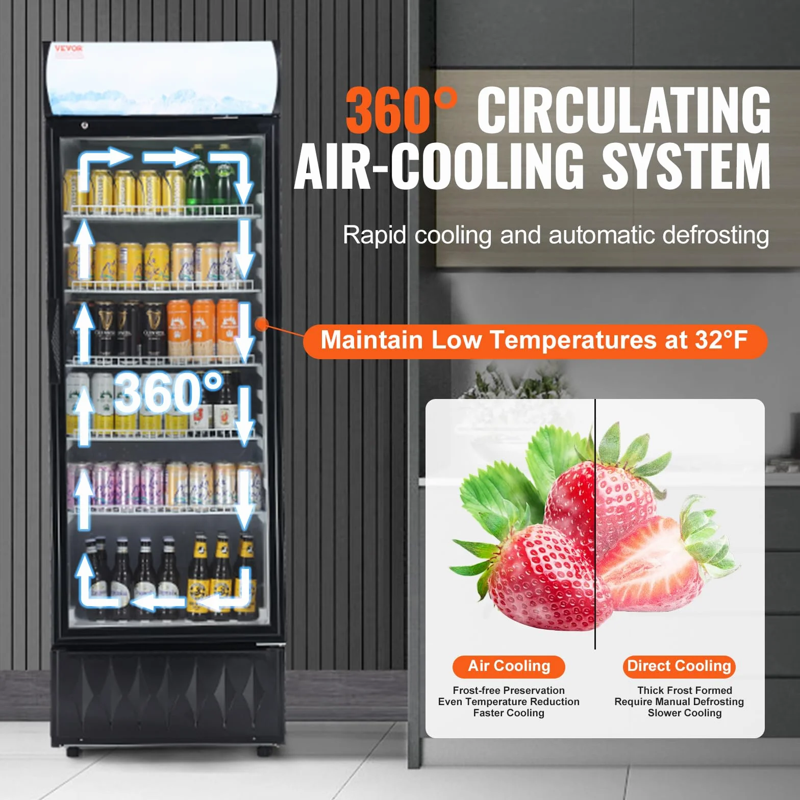 VEVOR Refrigerador de Bebidas Comercial 345 L Refrigerador Vitrina Temperatura 0-10 °C Gabinete de Bebidas Refrigerado 5 Estantes Ajustables y Caja de Luz Personalizable para Tienda Supermercado Bar