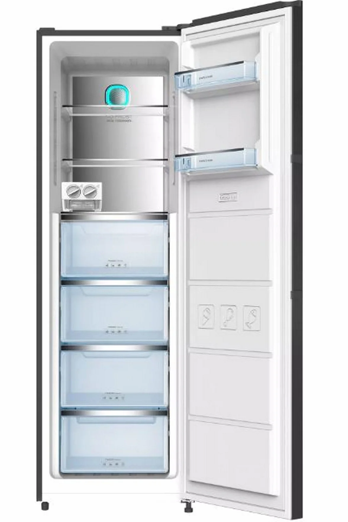 INFINITON Congelador Vertical CV-265L85PEH, 282 L, No Frost, Inverter, Acabado STONE OUTLOOK, Puerta Reversible, Fabricador de hielo manual incorporado, E, Tirador exterior de acero inoxidable
