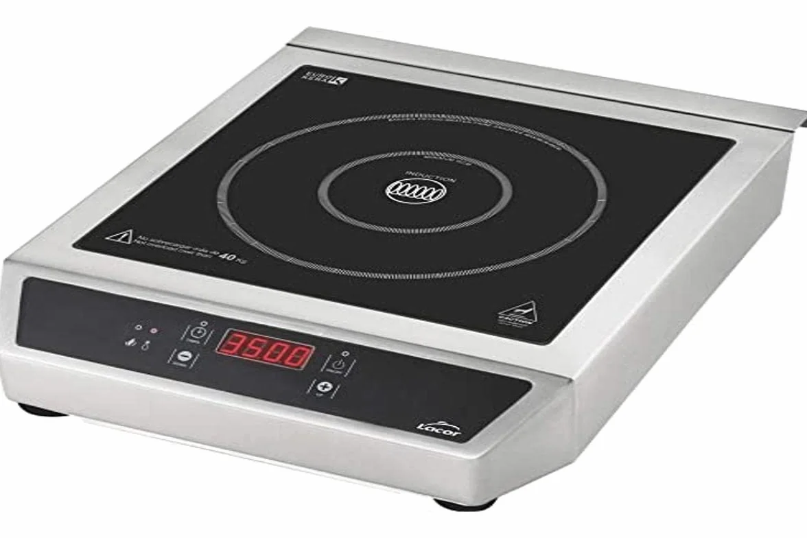 Lacor - 69132 - Placa Inducción Portátil, Superficie de Cristal, Control Táctil, 17 niveles de Potencia, Dos fuegos 12 y 28 cm, Sistema de seguridad IPX3, 3500W, 44 x 34 x 12 cm, Inox, Negro