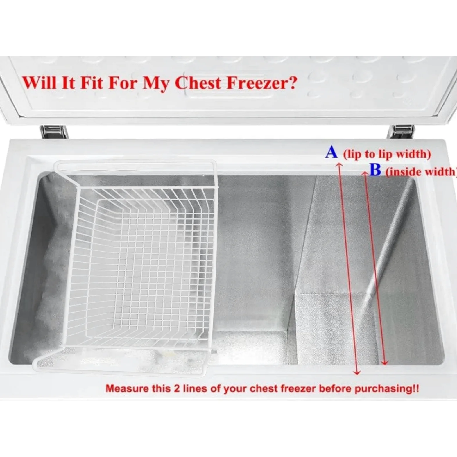 Cesta para Congelador Horizontal, Contenedor Organizador de Alambre para Refrigerador, Cestas de Almacenamiento de Alambre para Congelador (Largo 56,5 cm x ancho 25,2 cm x alto