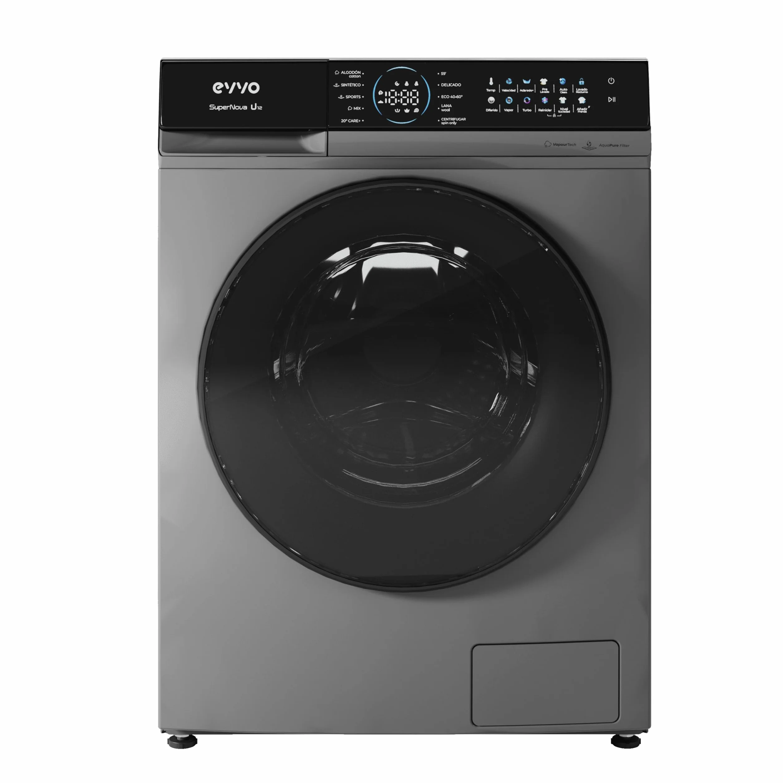 EVVO Lavadora carga frontal 12 kg Supernova, Eficiencia energética A, Motor Inverter, Panel Táctil Inox