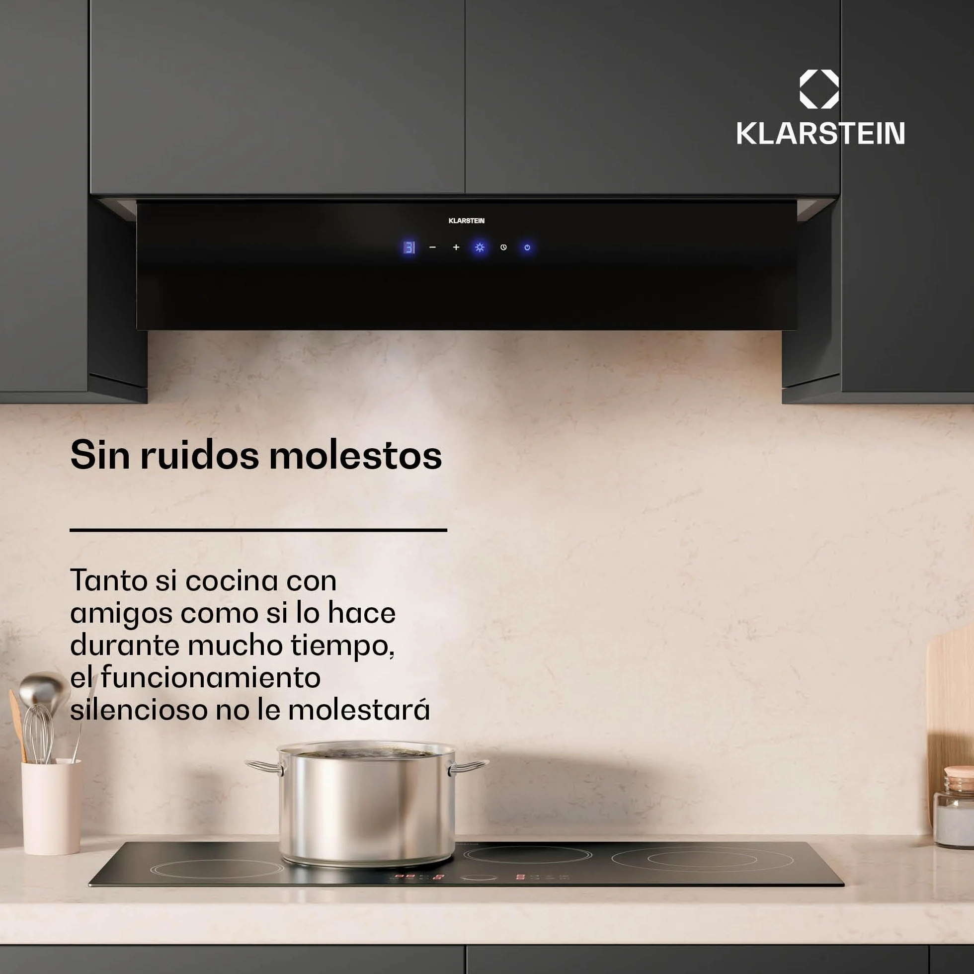 Klarstein Ventimate Campana Integrada, 85cm Campana Extractora con Control Táctil, 390 m³/h, Eficiencia Energética A+, Motor Silencioso, Luz LED, Filtro de Carbón para Recirculación, Negro