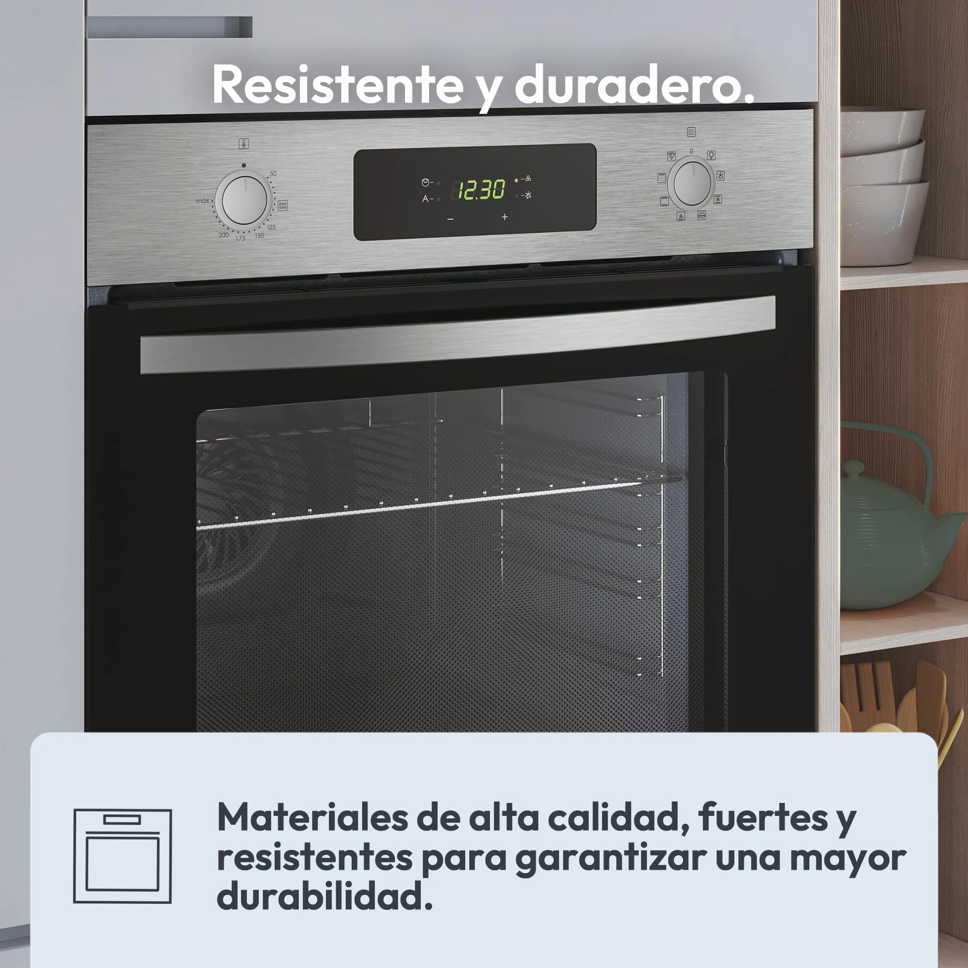 Candy Idea FIDC X625 L, Horno Multifunción, 70L, Limpieza Aquactiva, 1 Bandeja y 2 Rejillas, Guía Telescópica, 8 Funciones, Display Timer Touch, Mandos Push&Pull, Puerta 2 Cristales, Inox y Negro