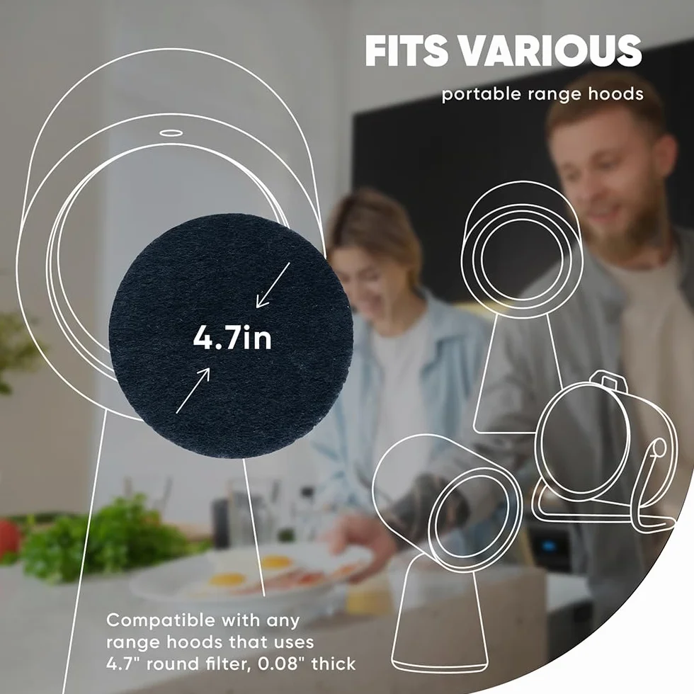 Juego de filtros de carbono, paquete de 12 filtros de repuesto para campanas extractoras portátiles Breetee - Eliminación eficiente de olores - Filtro de carbón circular de 4,7 pulgadas para campana
