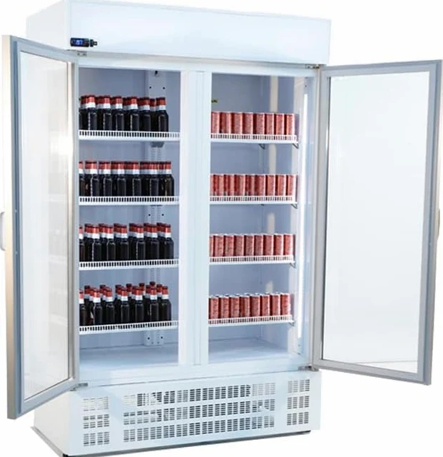 MBH - Nevera expositora vertical POTENCIADA doble puerta de cristal para hostelería. Armario frigorífico expositor refrigerado dos puertas abatibles para la restauración.