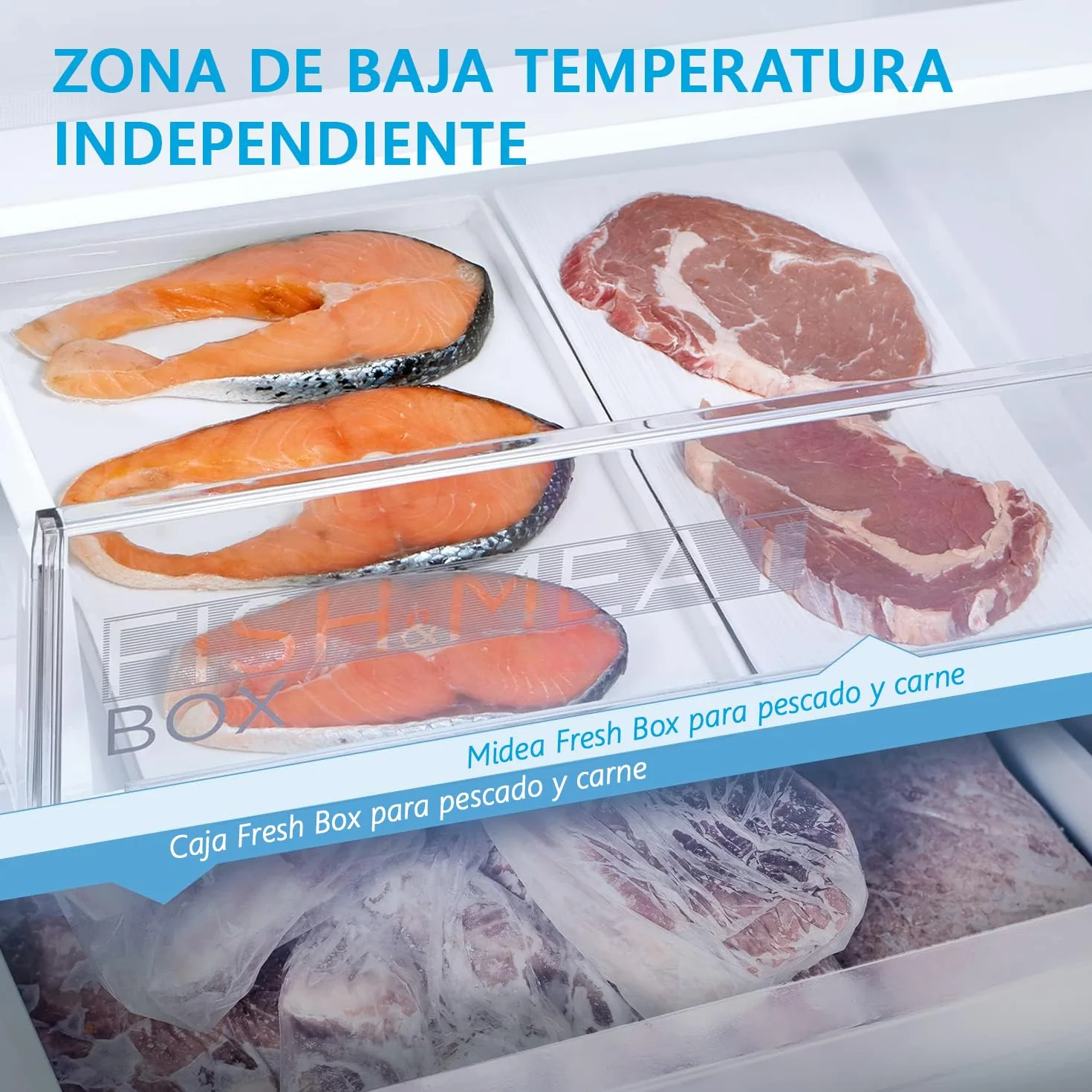 Midea Frigorífico Combi No Frost | 59,5 cm ancho x 201 alto cm | Inox | Nevera libre instalación 247 L + 83 L Congelador - Refrigerador de bajo consumo con congelador vertical