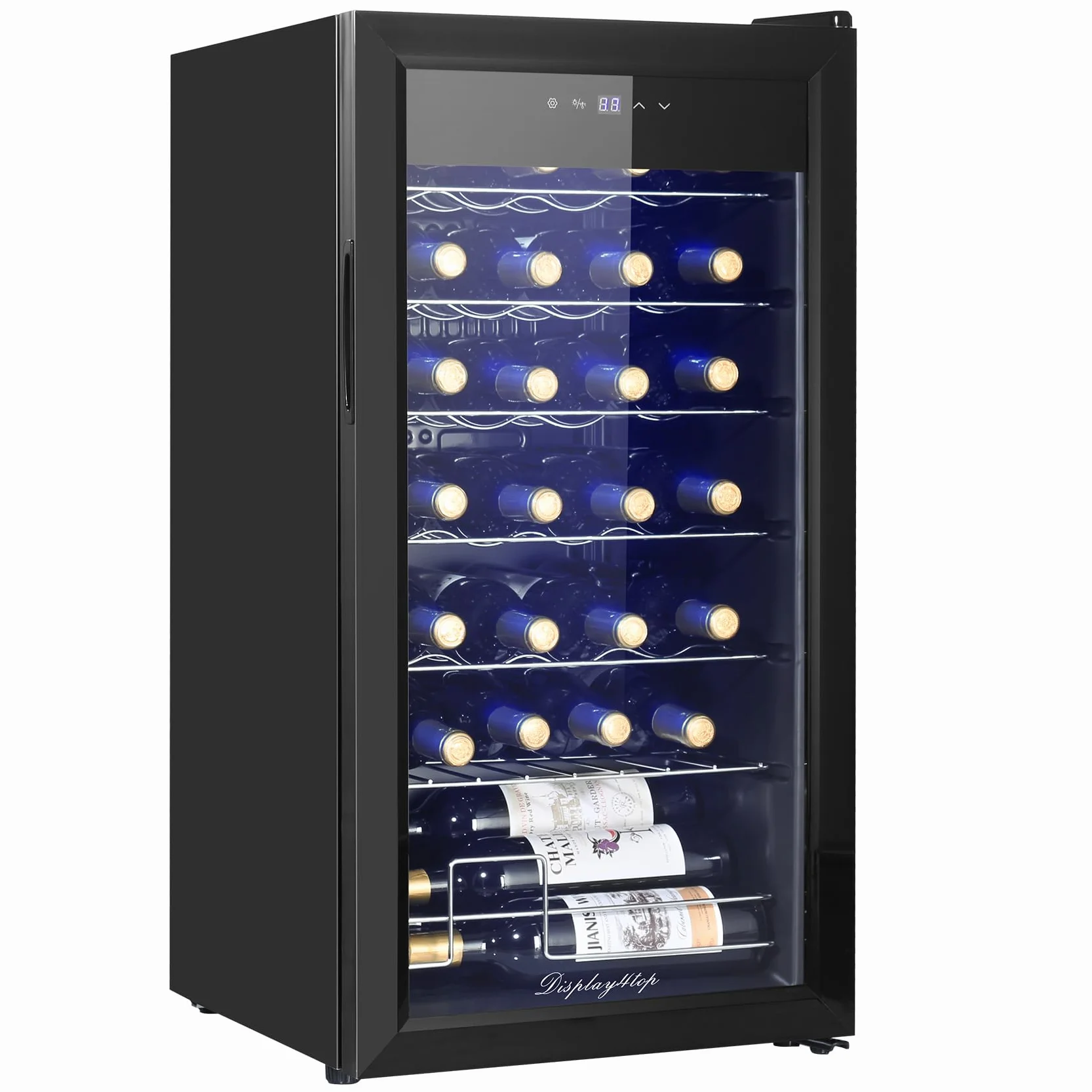 D4P Display4top Vinoteca Nevera para vinos 28 Botellas, puerta de vidrio templado, panel de termostato táctil (82L)