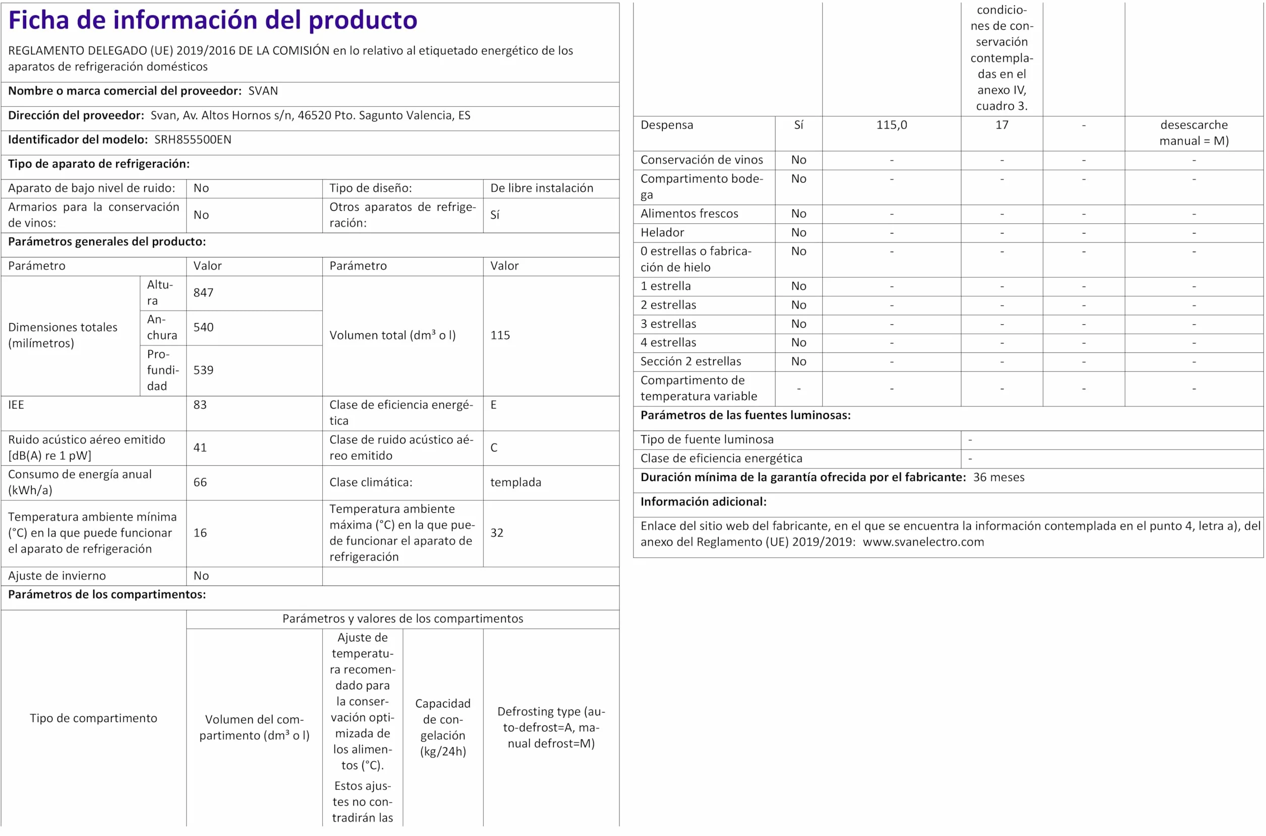SVAN Frigorífico Refrigerador Horeca Negro SRH855500EN. Capacidad 115 Litros, Puerta Reversible, Bajo Nivel Sonoro, Eficiencia Energética Clase E