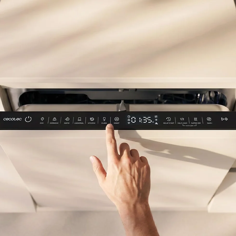 Cecotec Lavavajillas 45 cm Integrable Bolero Aguazero 45100 Full-BI Connected. 11 Cubiertos, 10 Programas, Inverter Plus Duo, Panel Táctil, WiFi, Smart Wash, O2Dry, Super Dry, FloorView Light