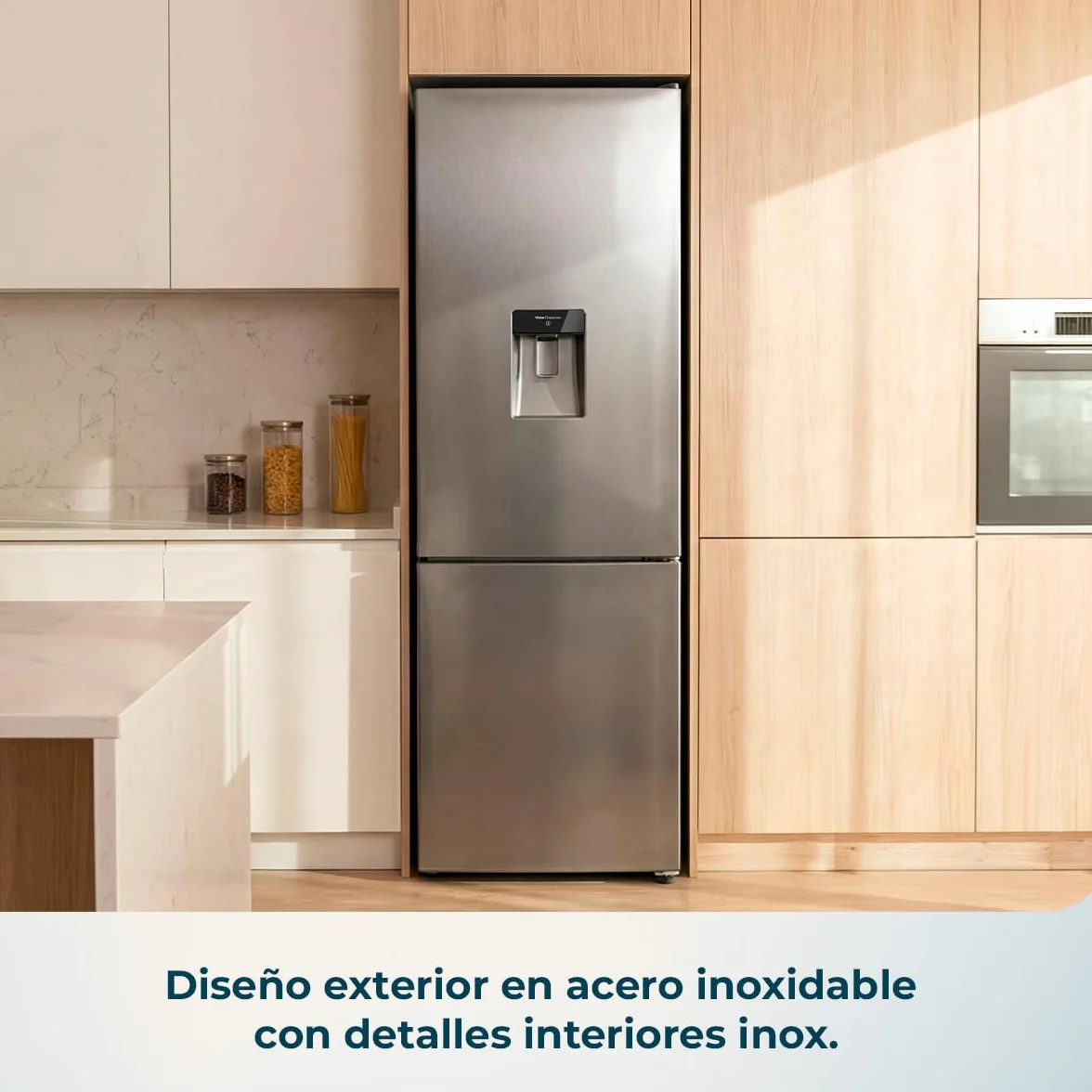 Cecotec Frigorífico Combi Total No Frost de 322L Bolero CoolMarket Combi 322i WD Inox E. 185,5 cm de Alto, 59,5 cm de Ancho, Clase E, Tecnología Multi Airflow, HumidityFlex HUB, LED Interior, Inox
