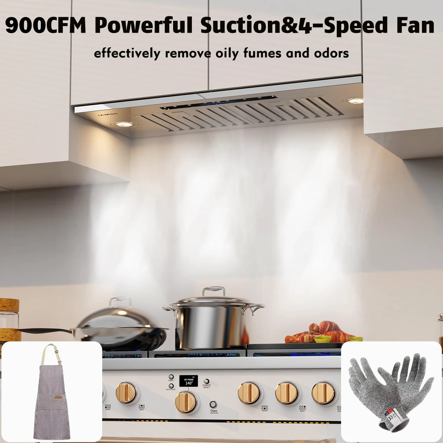 Campana extractora de 76,2 cm, campana de cocina integrada con 750 CFM, campana de ventilación convertible sin conductos, campana de estufa de acero inoxidable con sensor de gestos de 4 velocidades y