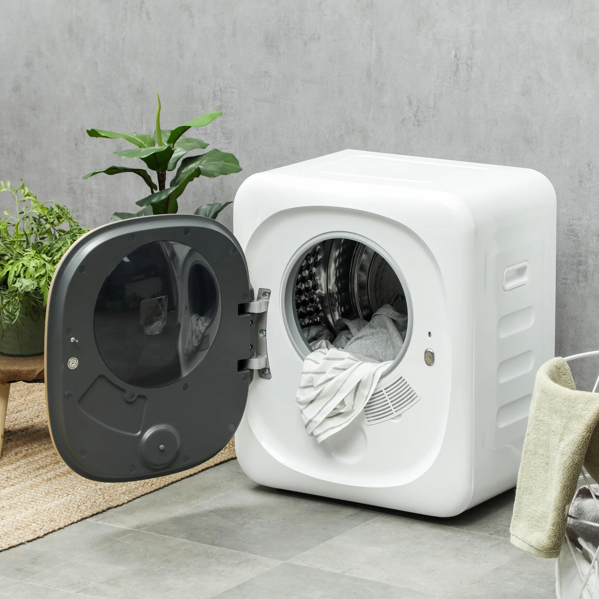 HOMCOM Secadora de extracción de aire 4 kg con desinfección, desodorización, modo inteligente, secadora con bandeja de acero inoxidable, de carga frontal, para piso, casa, mobil home, blanco