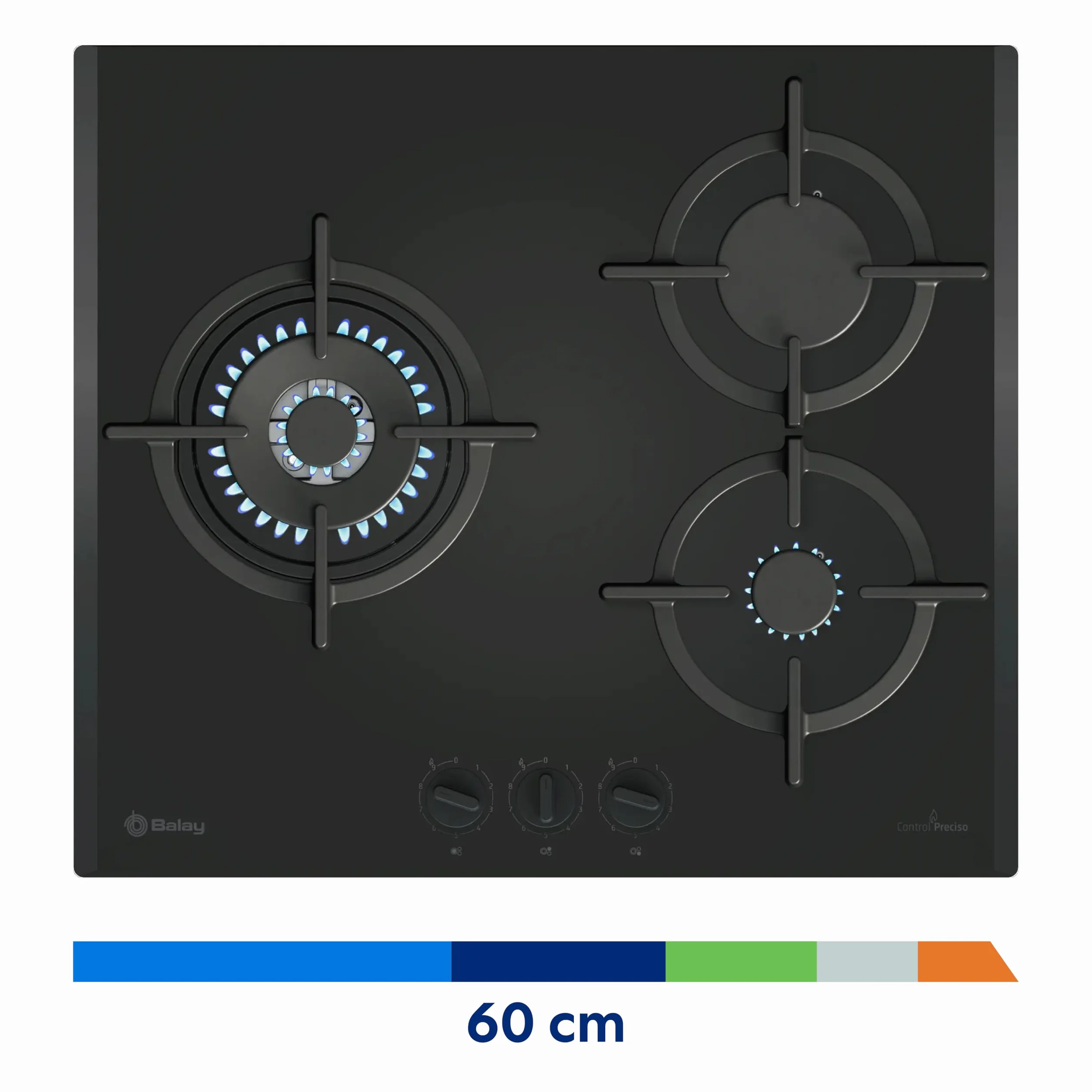 Balay 3ETG663RN Placa de gas 60 cm 3 Zonas Cocción Mandos extraíbles Control llama Autoencendido GasStop negro