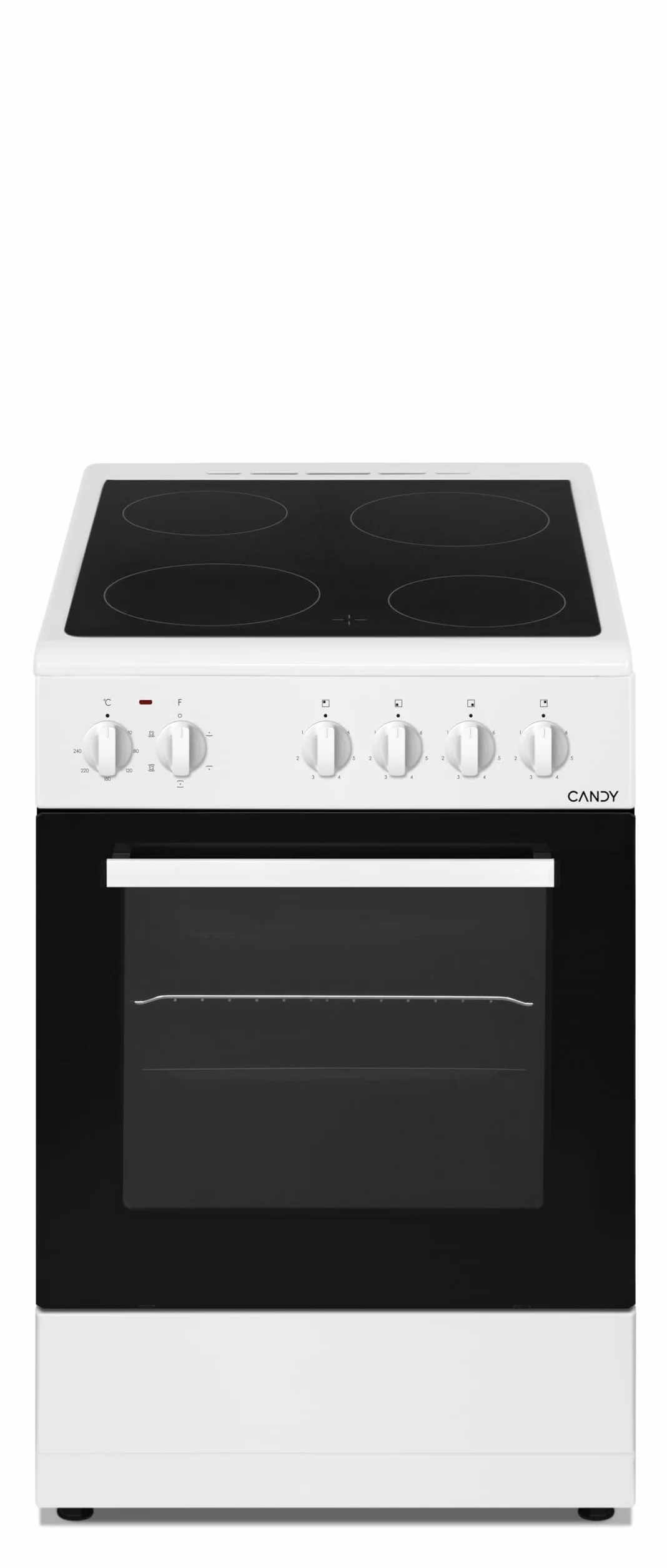 Candy CVE5436FEEW/E Cocina Libre Instalación 50cm, Horno Multifunción 43L con 6 Funciones, Vitrocerámica 4 Zonas, Mandos Independientes 4 para Vitrocerámica y 2 para Horno, Blanco