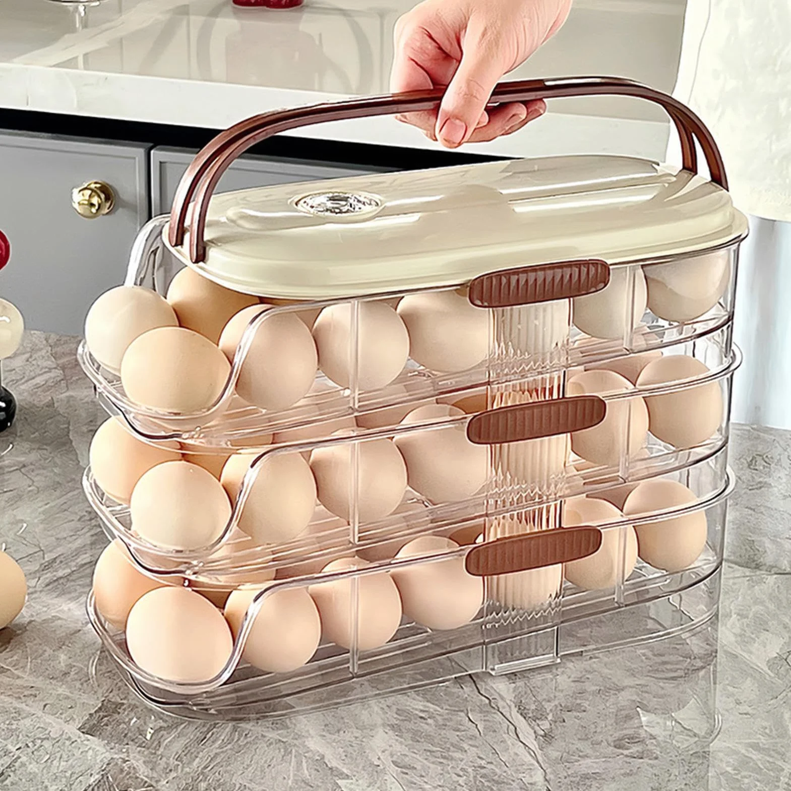 Rejilla para huevos, soporte para huevos con ruedas | Almacenamiento de huevos apilable para frigorífico,Organizador estable de huevos para nevera, dispensador de huevos que ahorra espacio para almace
