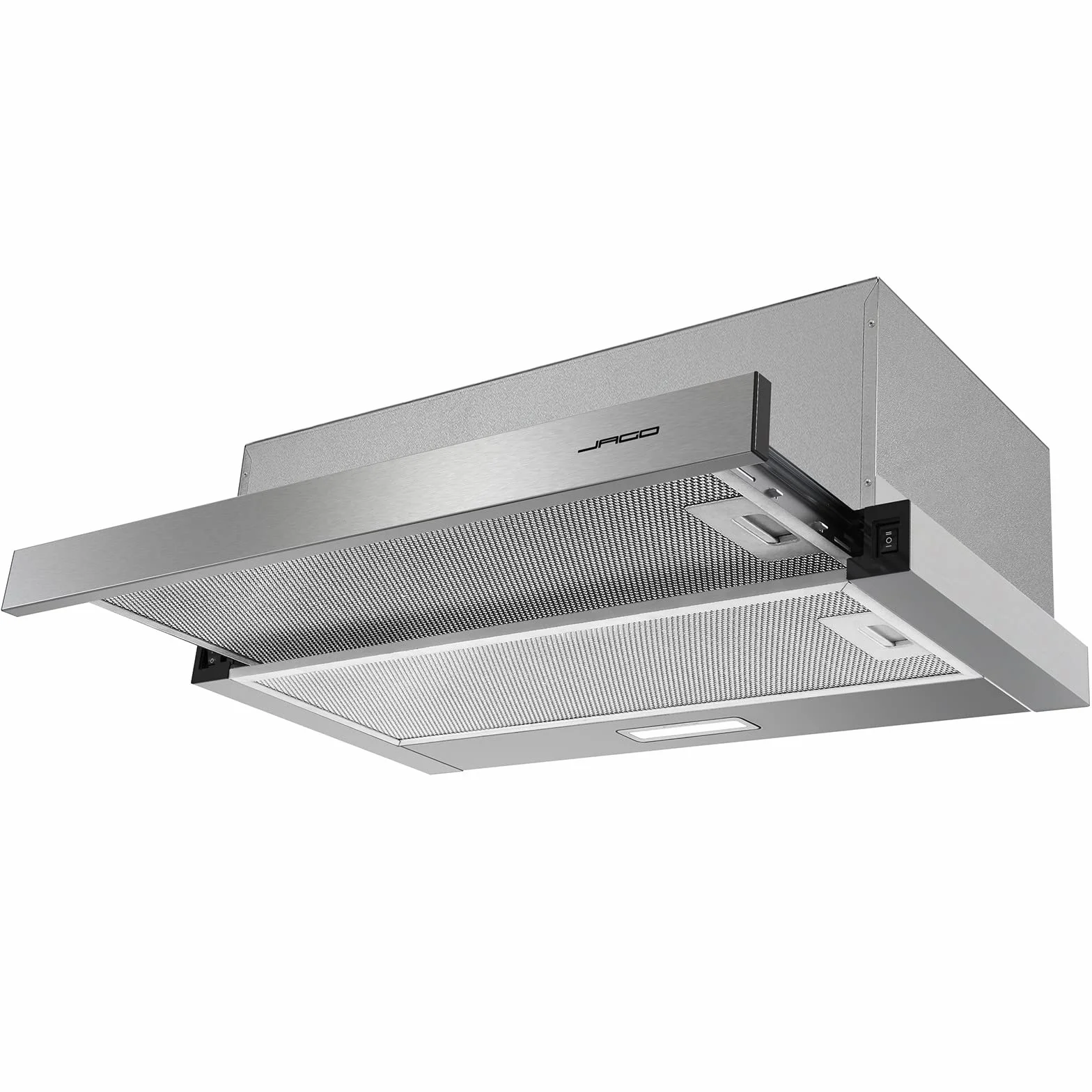 Jago® Campana Extractora Telescópica - Extractor de Recirculación y Conductos, 2 Velocidades, aprox. 300 m³/h, 59,5 cm, 2 Filtros de Carbón Activo, Acero Inoxidable - Placa de Cocción de Extracción