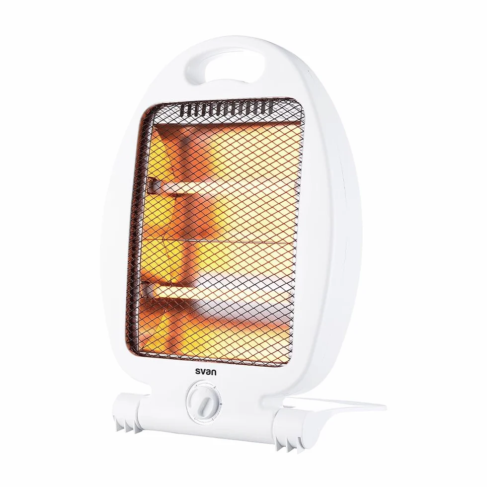 Svan Estufa Eléctrica Bajo Consumo Blanco, 2 Niveles de Potencia, SVCA603EH. 800 W. Termostato Regulable, Calefacción por Tubo halógeno, Soporte con Base